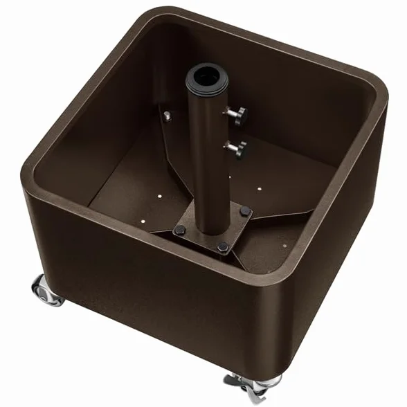 Yaheetech Base per Ombrellone con Ruote 2 Freni Riempibile e Piantabile con Sabbia o Pietre 150 kg per Pali da Ø38mm e Ø48mm con 13 Fori di Scarico Cortile Terrazza Giardino Esterno Marrone