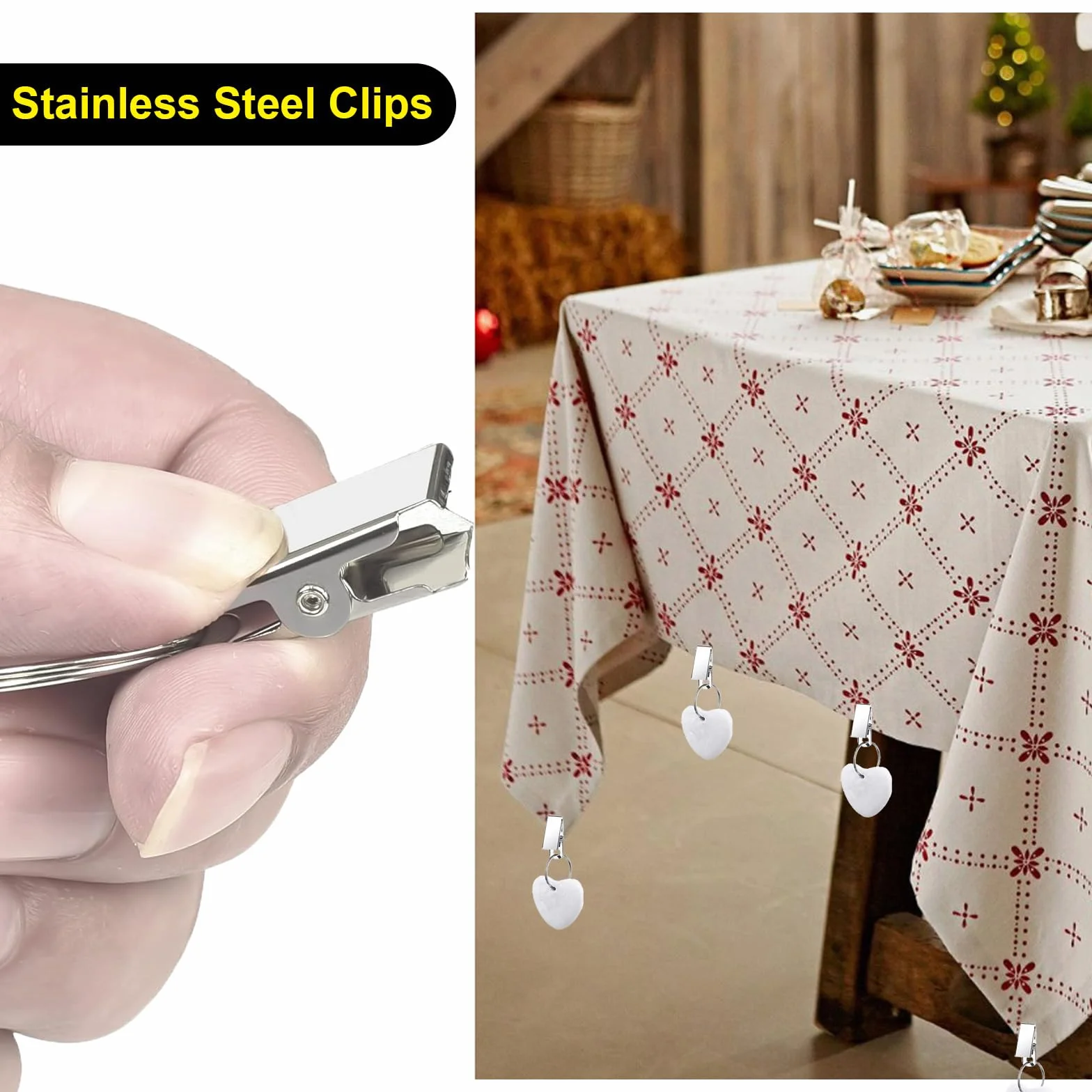 ZVO 10 fermacavovaglia, pesi per tovaglia con clip per esterni, in pietra naturale con clip per tavoli in giardino, picnic, feste, cucina, sala da pranzo (cuore)