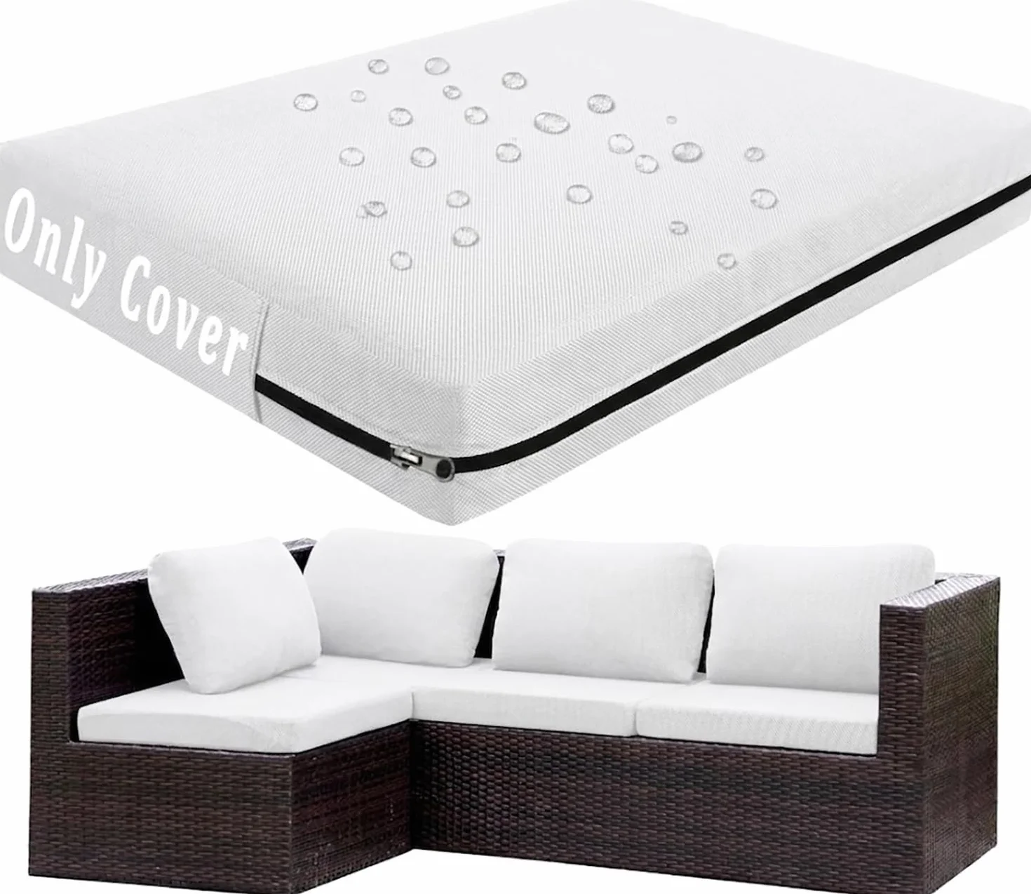 Fodera per Cuscino da Esterno per Mobili da Giardino 45×45 50×50 55×55 60×60, Copricuscino Idrorepellente in Tessuto Oxford per Divano in Pallet e Rattan(Bianco,55x55x10 cm)