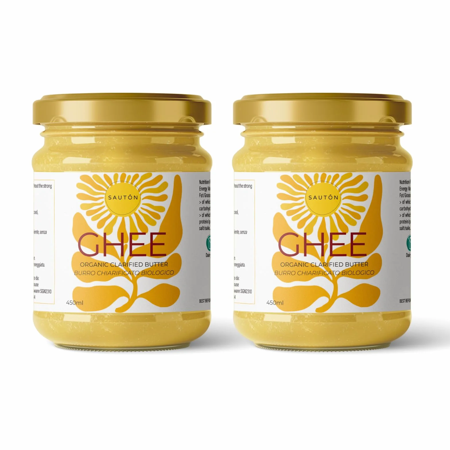 SAUTÓN Ghi 720g – Burro Chiarificato Grass Fed, Senza Lattosio e Caseina, Alto Punto di Fumo, Ricetta Ayurvedica Tradizionale, Ideale per Cucina Keto e Alte Temperature |Pack 2 Pezzi