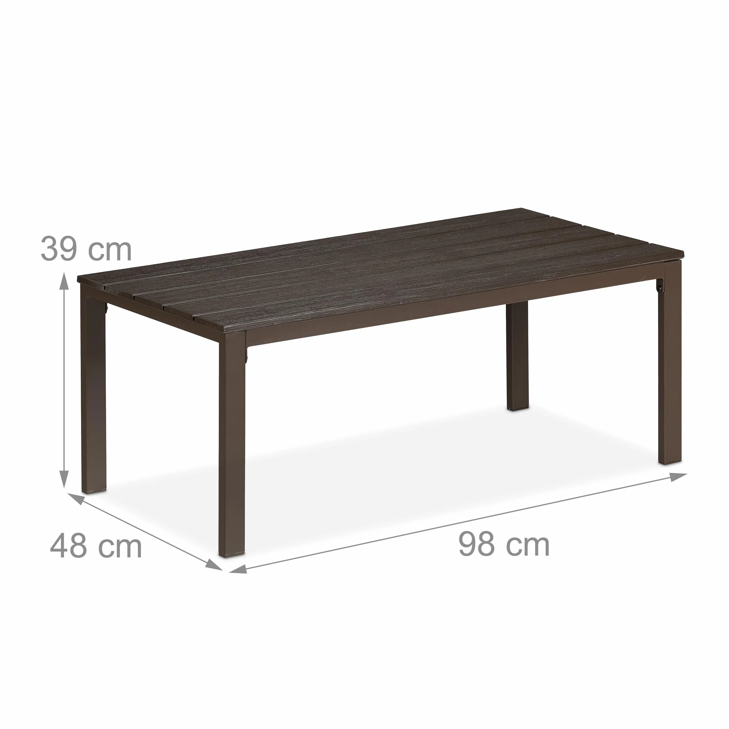 Relaxdays Tavolino Basso da Balcone, Resistente alle Intemperie, HLP: 39 x 98 x 48 cm, Tavolo da caffè Esterno, Marrone