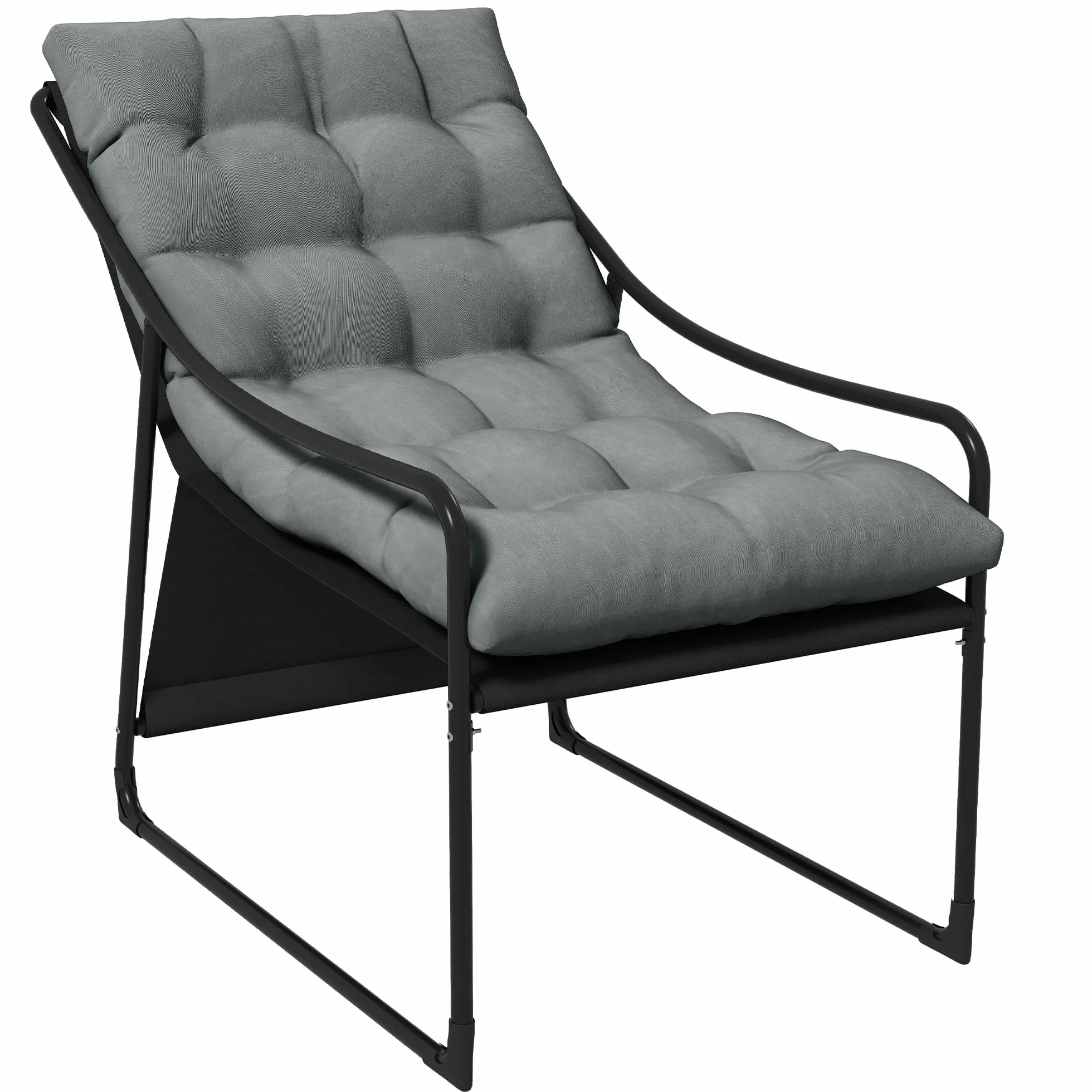Outsunny Poltrona da Giardino con Cuscino Imbottito in Cotone PP, Poltroncina per Esterno in Acciaio e Poliestere, 62x110x88 cm, Grigia e Nera
