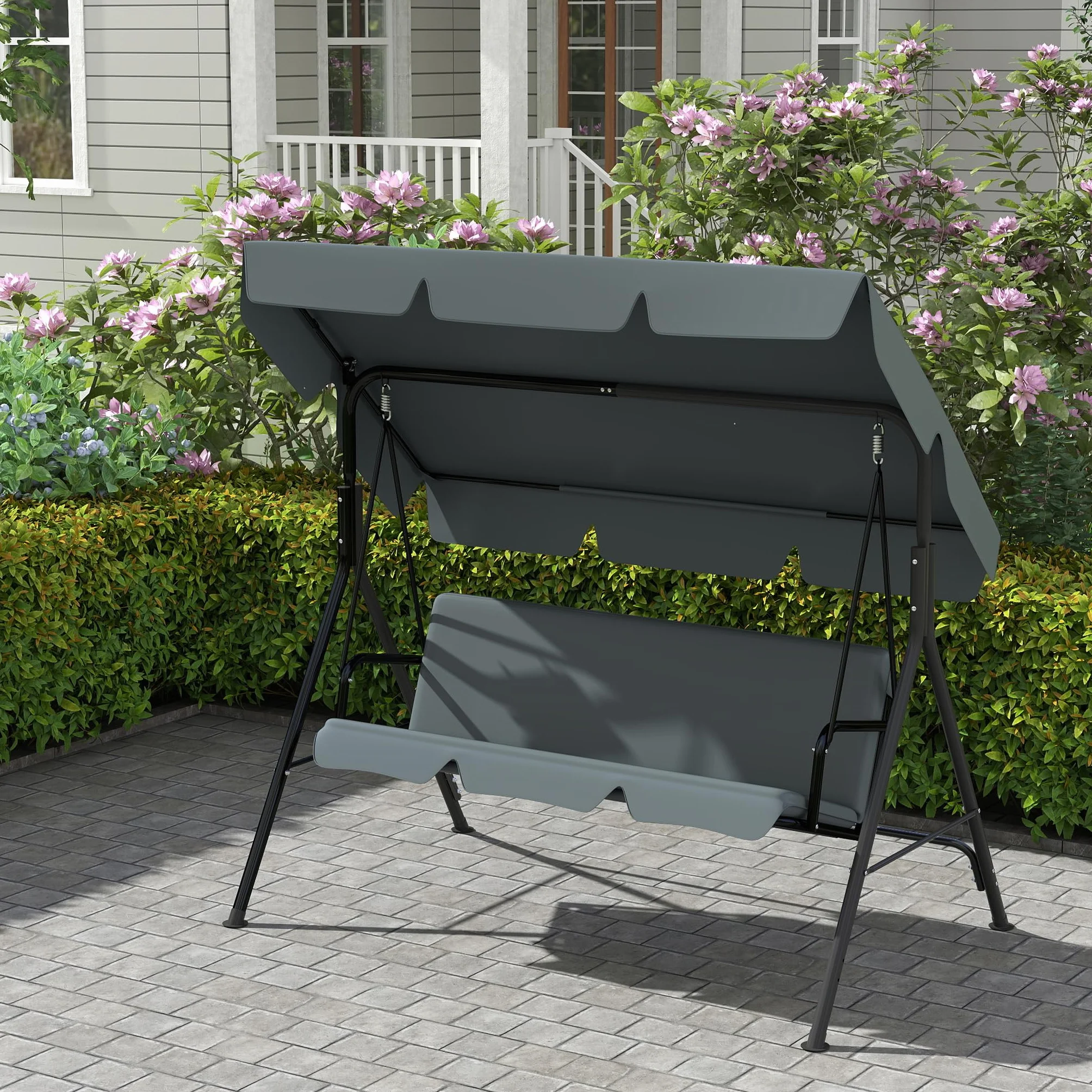 UISEBRT Dondolo Hollywood a 3 posti, con tettuccio parasole regolabile, portata fino a 200 kg, resistente alle intemperie, per esterni e interni, 176 x 110 x 152 cm, antracite