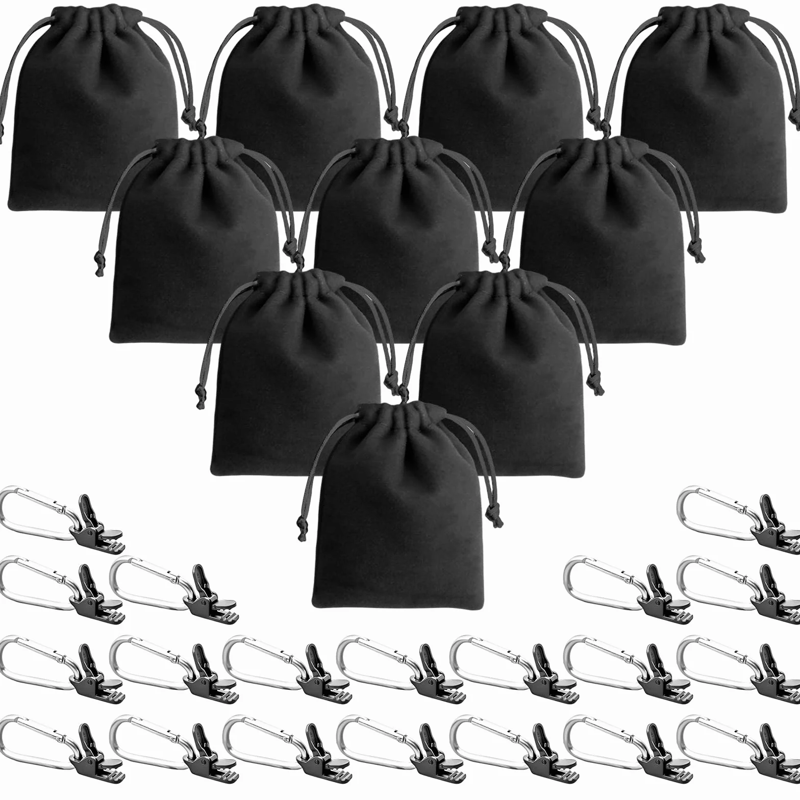 Set di 10 sacchi per gazebo, 10 tasche per pesi e 20 clip, adatto per il fissaggio di tende esterne, piedini per gazebo, tovaglie, colore nero