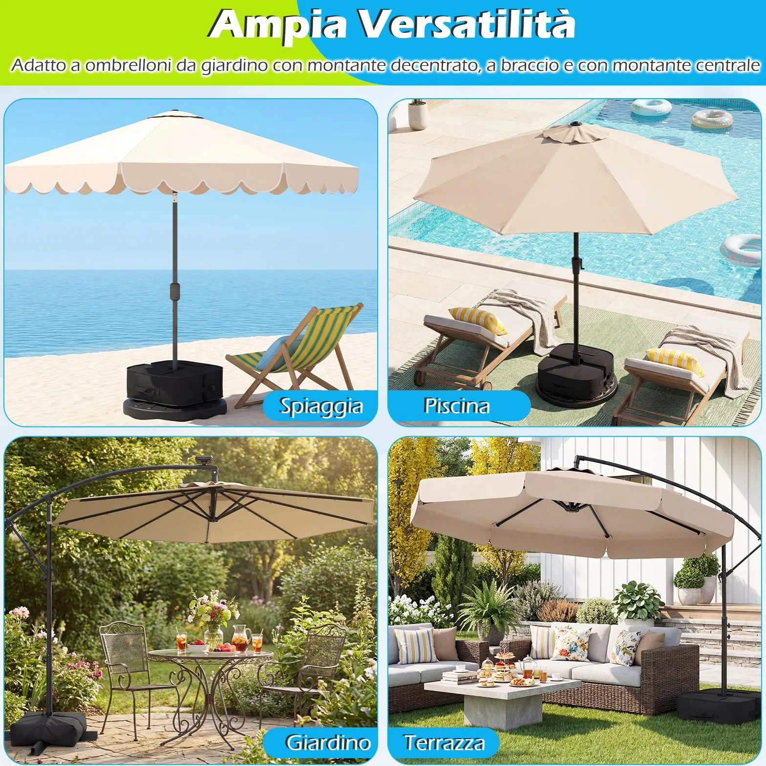 COSTWAY Sacchi di Sabbia per Ombrellone da Giardino, Pesi per Base Ombrello, Universale, Portatile, Staccabile, Rempibile Fino a 40 kg, in Tessuo Oxford, per Balcone, Cortile (Modello 1,Nero)