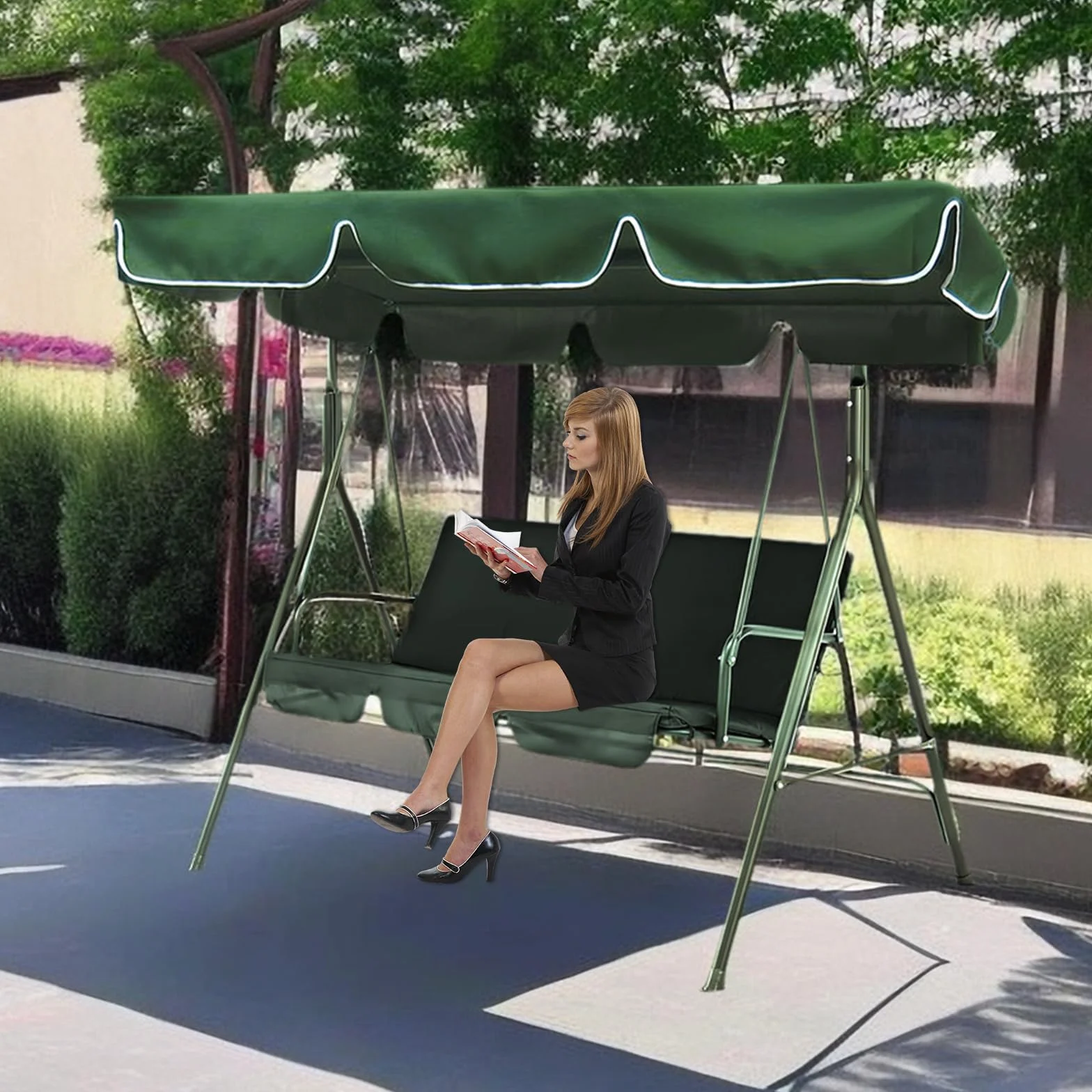 Tetto parasole per dondolo Hollywood, universale, 195 x 125 x 15 cm, impermeabile, per altalena da giardino (verde scuro)