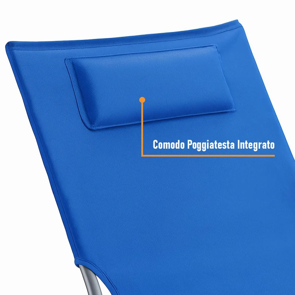 SACAR Spaggina Serena Maxi Pieghevole – Struttura in Ferro Ø22 mm e Perno in Acciaio – Rivestimento in Poliestere con Cuscino Integrato – Ideale per Spiaggia, Campeggio, Giardino, Parco (2 BLU)