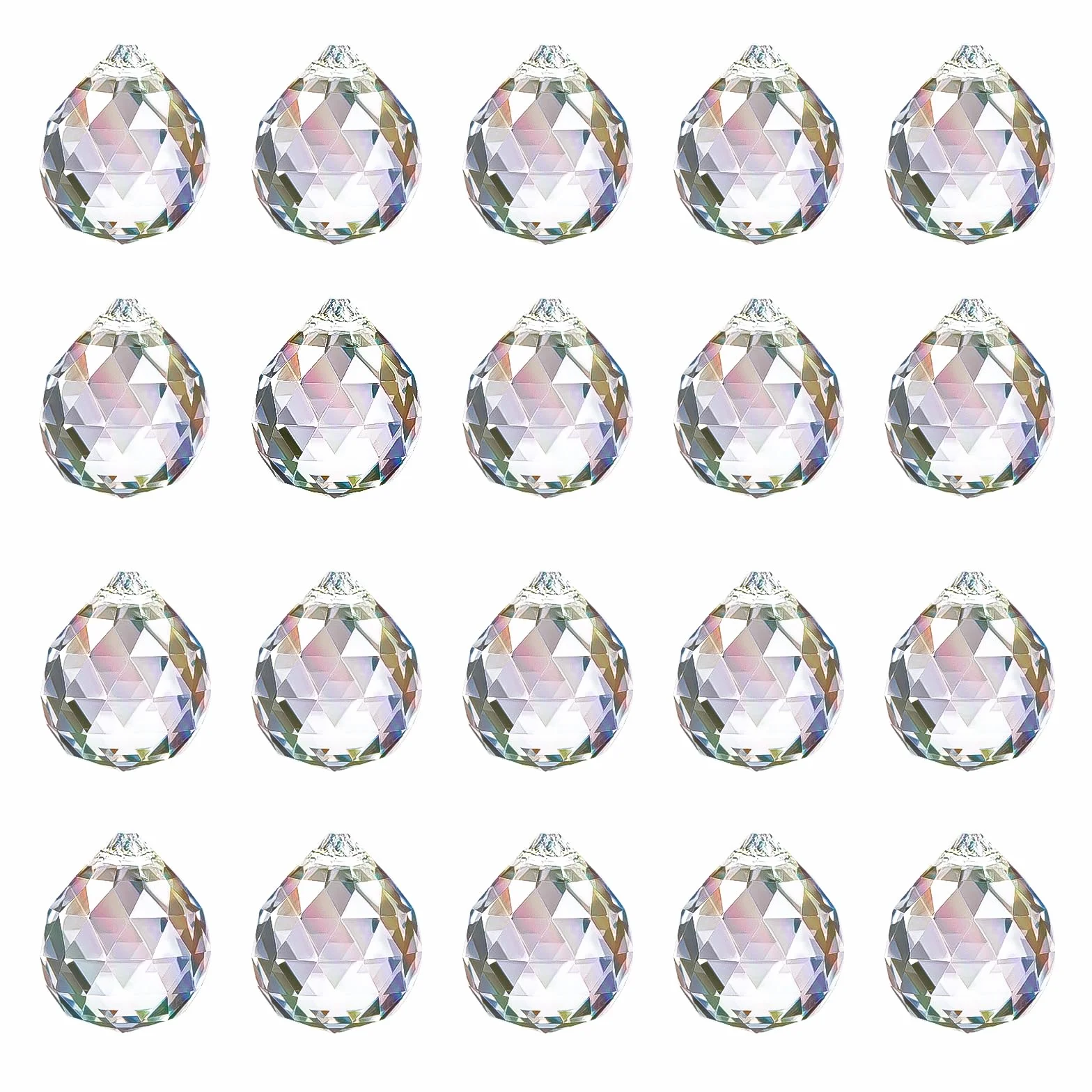 20 pezzi di cristalli da appendere, prismi in cristallo da 20 mm, acchiappasole in cristallo, suncatcher per decorazione finestre, pendenti per lampadari, sfera di per casa e progetti artigianali.