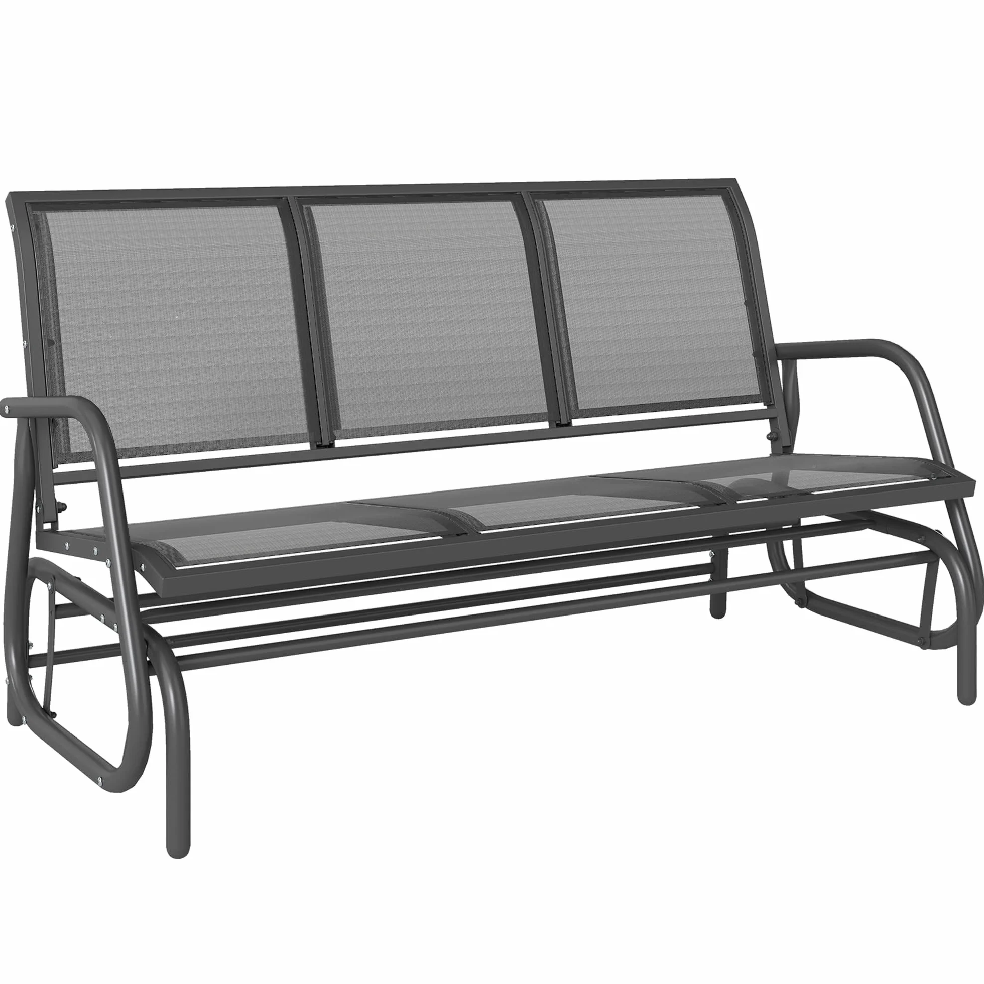 Outsunny Panchina a Dondolo da Giardino a 3 Posti in Metallo e Tessuto a Rete Traspirante, 147x70x85cm, Grigio