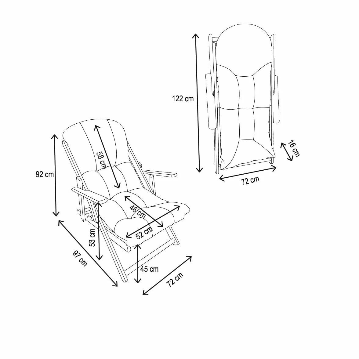 Liberoshopping Poltrona RELAX reclinabile in 3 posizioni telaio bianco giardino Alta qualità Sdraio cuscino super imbottito (Corda)