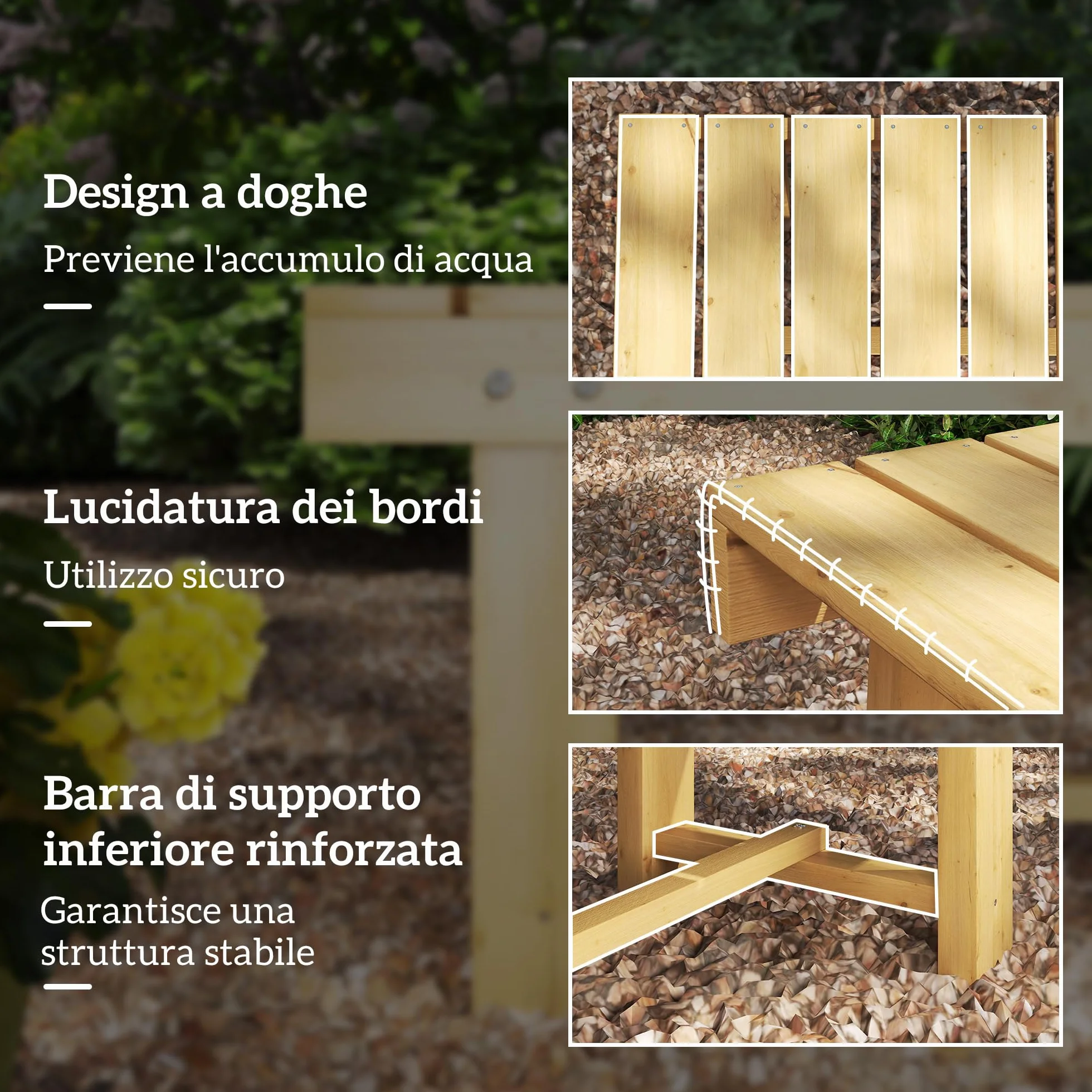 Outsunny Panchina da Esterni Impermeabile a 2 Posti in Legno di Abete, Per Giardino Terrazzo, Fino 250kg, 110x38x35cm