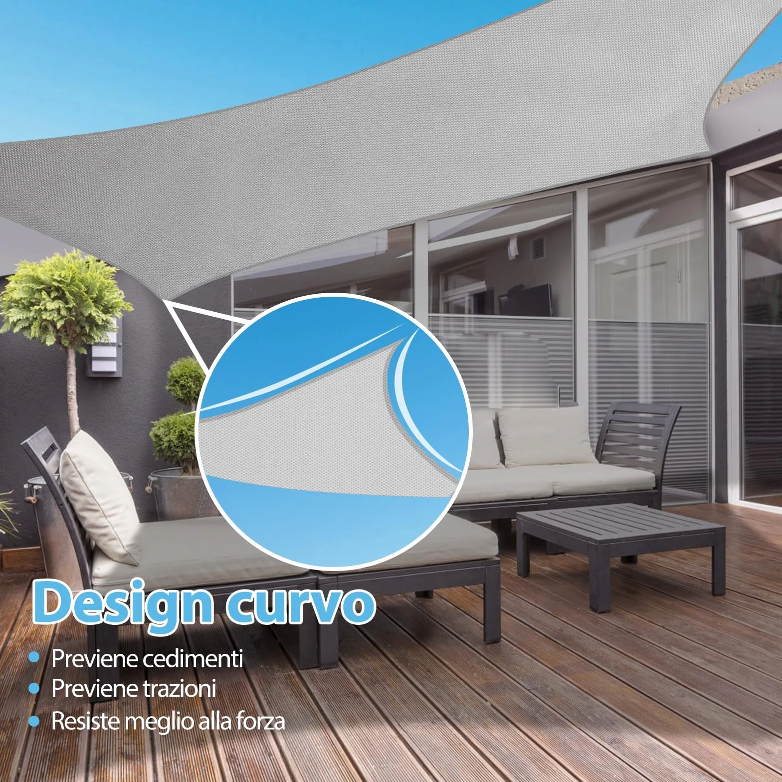 Tenda a Vela Ombreggiante 4x5m Impermeabile Anti-UV Rettangolare, Vela Parasole in Tessuto Oxford 420D Alta Densità, Telo per Esterno, Giardino, Balcone, Terrazzo, Corde Incluse
