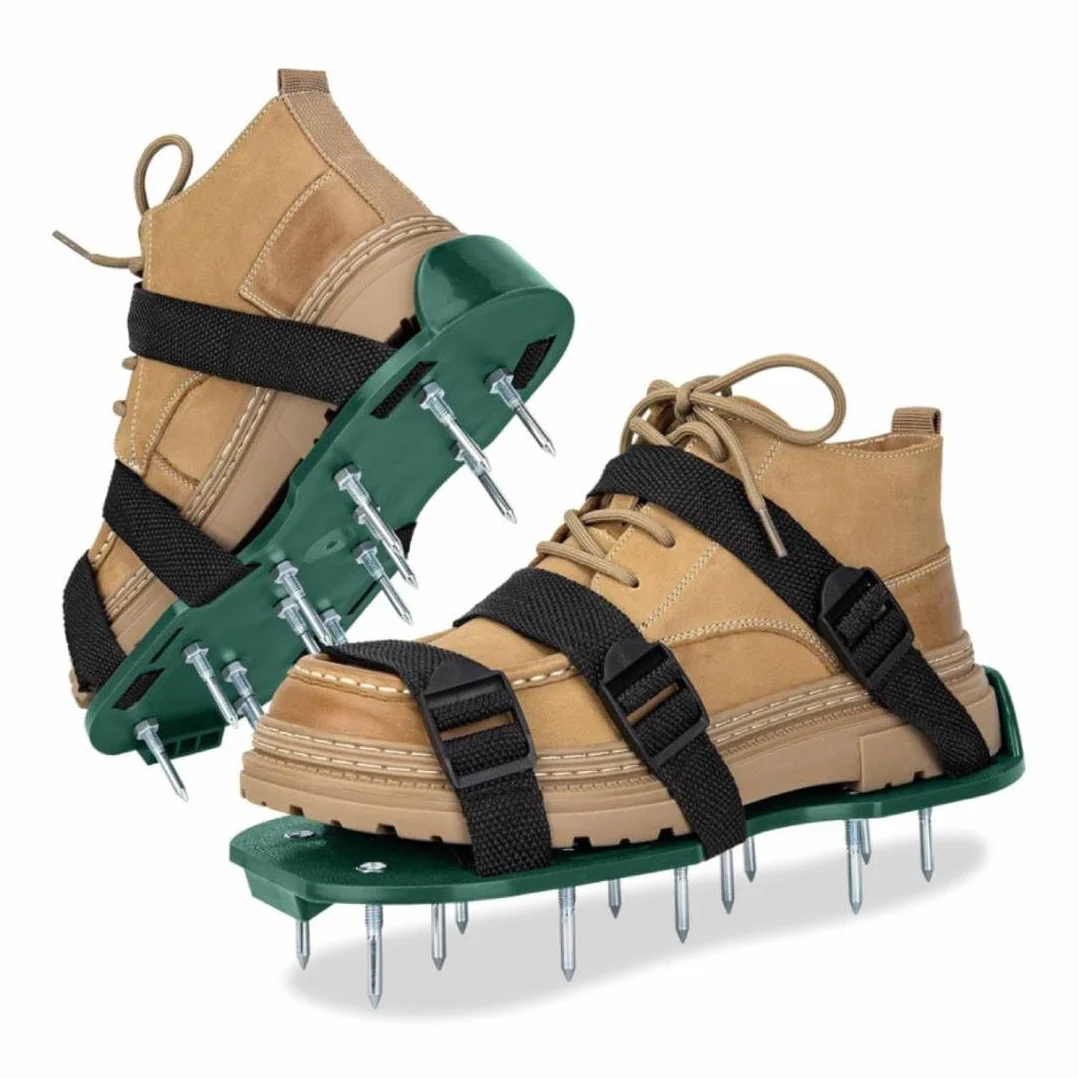 Arieggiatore Prato Scarpe Chiodate per areazione Giardino, Scarificatore Manuale, Sandalo Aeratore Scarpe da Prato, per Cortile e Patio, Nero