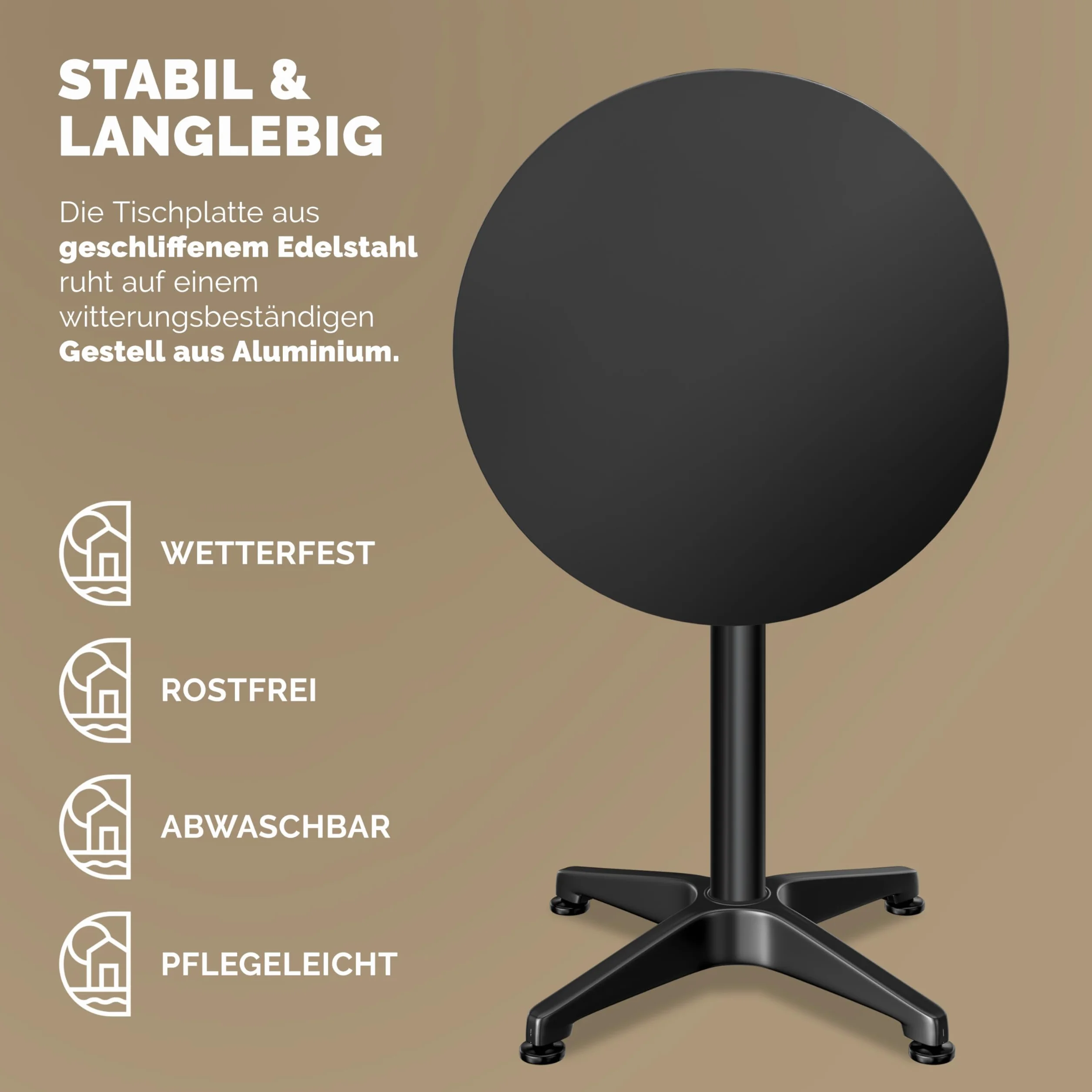 Casaria® Tavolo da Bar 2in1 Regolabile Pieghevole 70 cm/115 cm in Alluminio Ø 60 cm Tavolino da Esterno Interno Nero