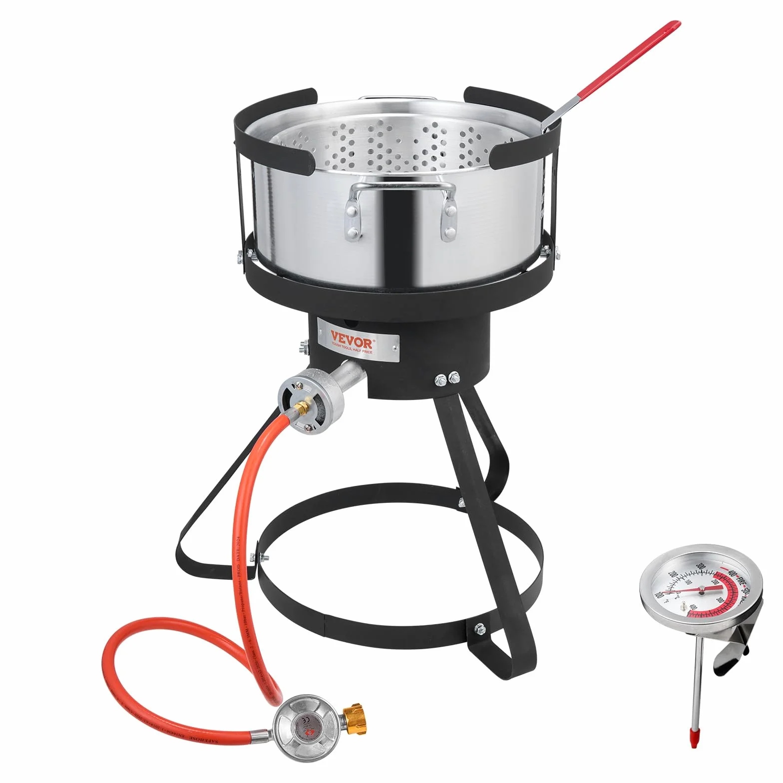 VEVOR Friggitrice a ali di pesce, 9,35 l, set di friggitrice in alluminio, per frutti di mare, per esterni, con termometro, cestello e bruciatori a propano 54.000 BTU, per cucinare all'aperto