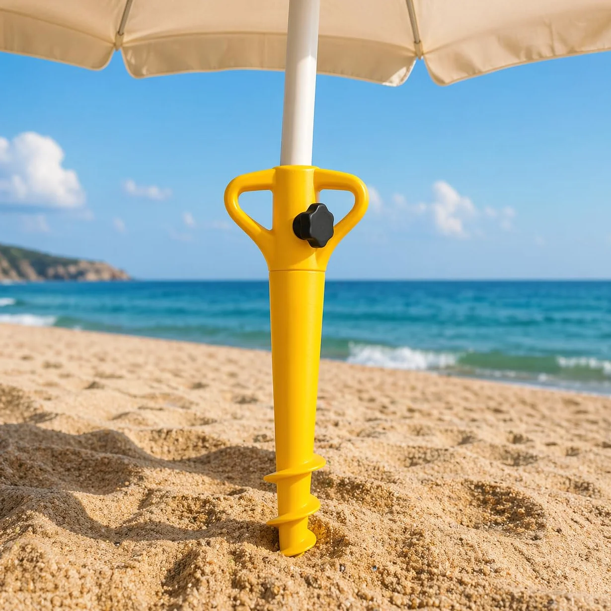 Generico Trivella Ombrellone da Spiaggia – Supporto Anti-Vento per Sabbia e Terra – Punta Avvitabile Rinforzata – Facile Installazione – Compatibile con Ombrelloni Standard – Made in Italy
