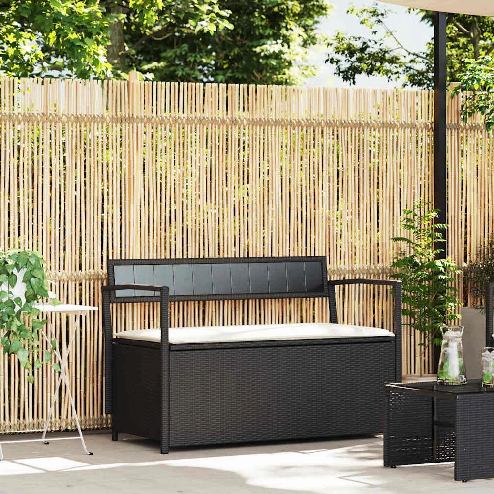 vidaXL Panca Portaoggetti da Giardino con Cuscino in Polyrattan Nero, Panca da Giardino, Panca da Giardino, Panca da Giardino, Panca da Esterno