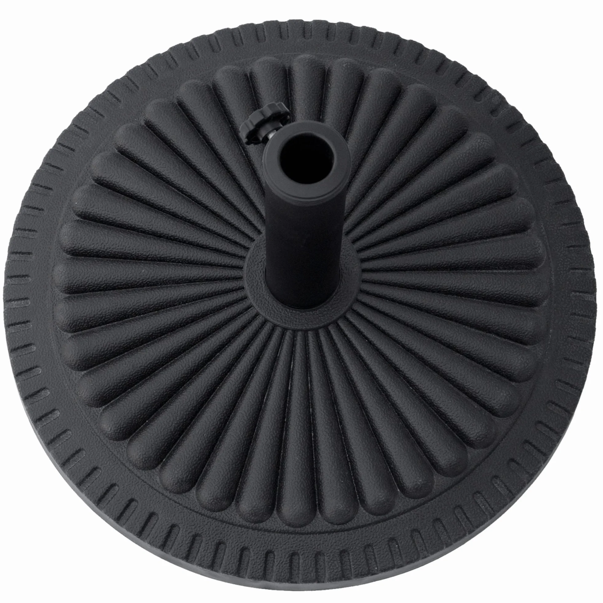 Outsunny Base per Ombrellone Rotonda in HDPE e Cemento con Decorazione, Basamento per Ombrellone da 14kg con Supporto per Pali da Ø35/38/48mm, per Giardino Balcone, Nero