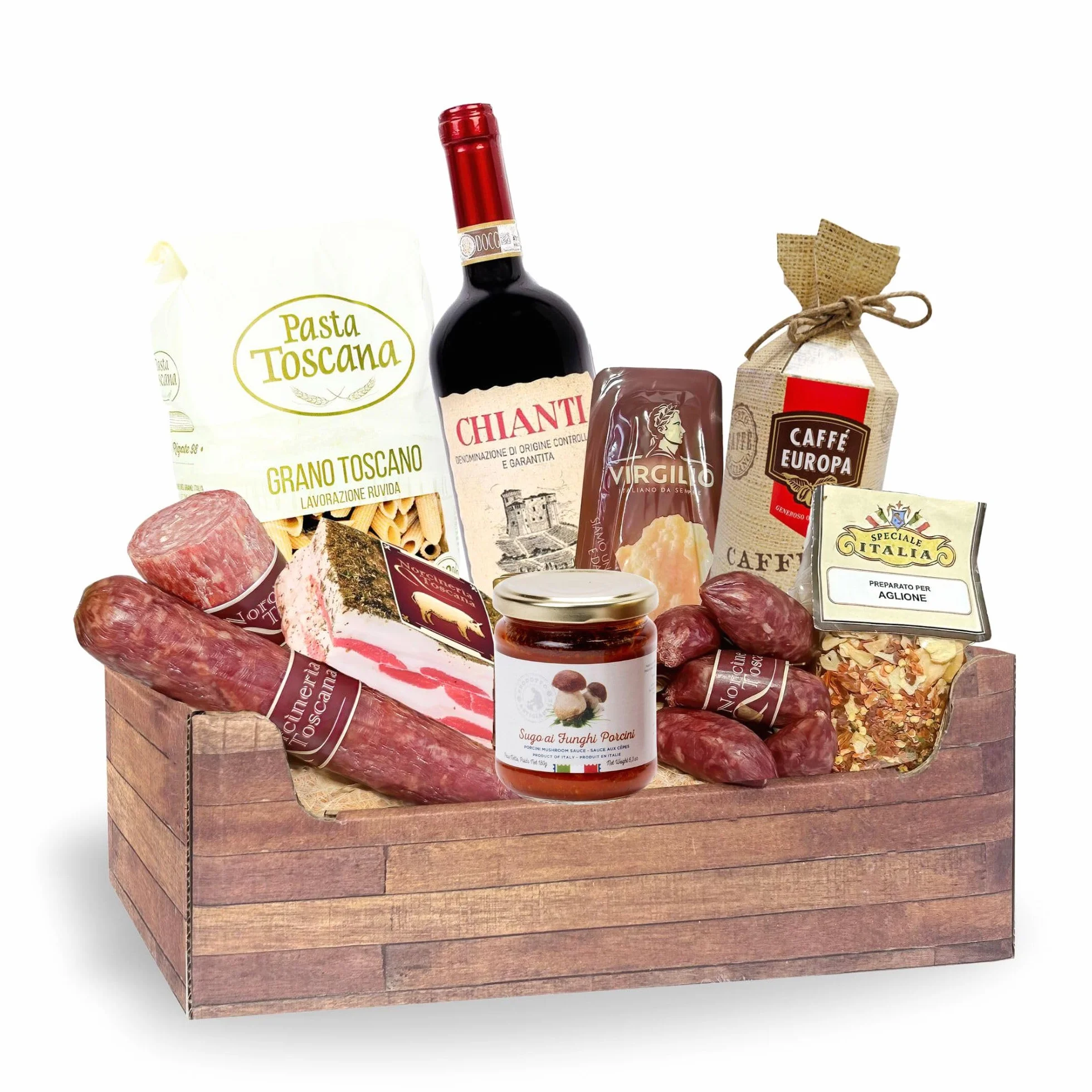 Speciale Italia – Cesto Regalo Gastronomico Italiano con Vino, Pasta, Salumi e Grana Padano, Box Toscana e Dintorni con Prodotti Tipici, Idea Regalo Natale, Pasqua, Compleanno e Aziendale