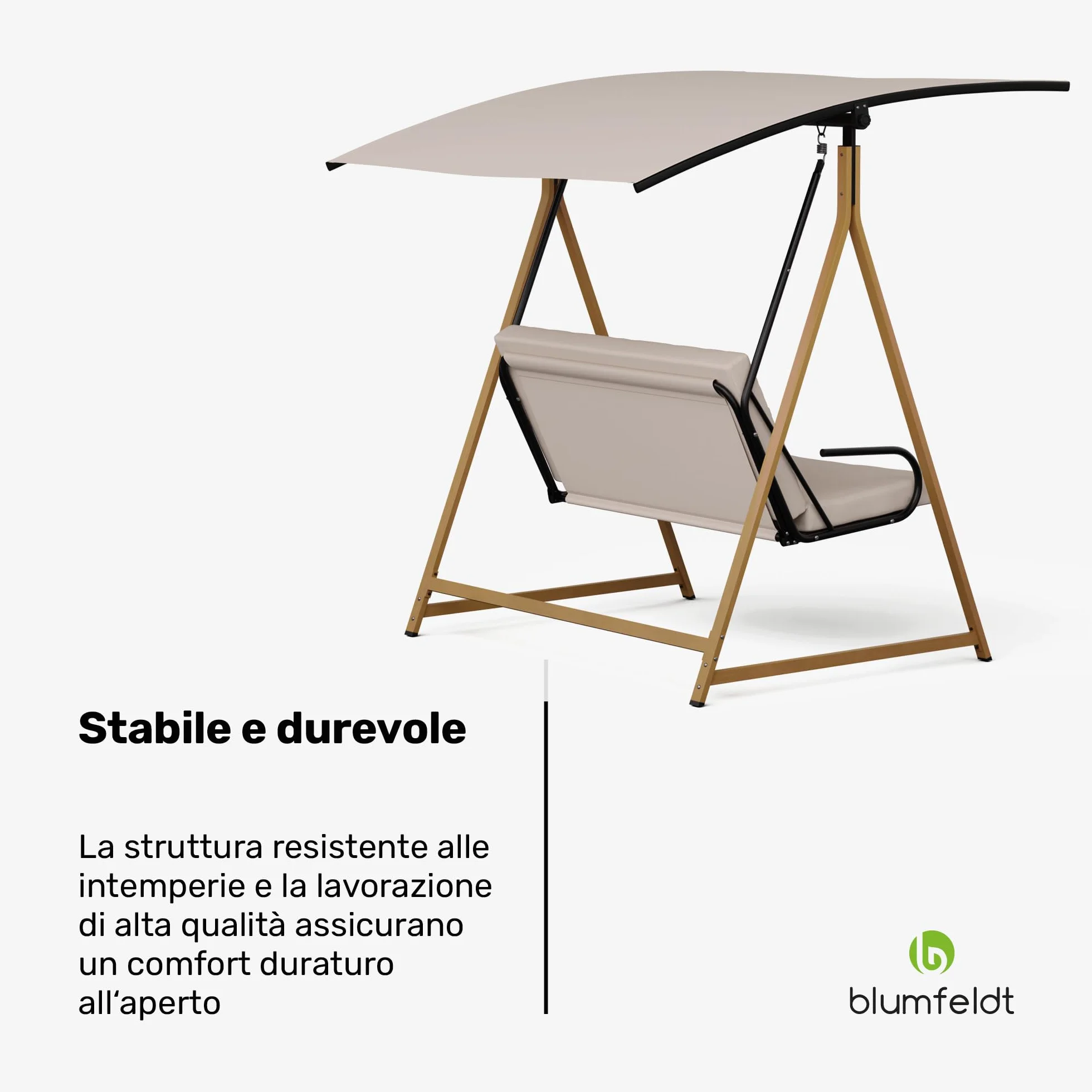 Blumfeldt ZenGrove - Dondolo da Giardino, Dondolo da Esterno a 2 Posti con Tettuccio Regolabile, Telaio in Acciaio Verniciato a Polvere, Cuscini Spessi, Capacità: 160 kg
