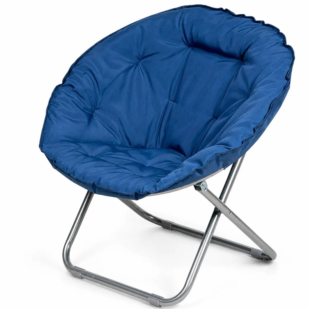 BAKAJI Poltrona Sedia Moon Con Schienale Pieghevole Tessuto Imbottito Trasporto Da Giardino Terrazza Imbottitura Resistente e Confortevole Struttura In Acciaio Design Moderno 60x78x78 cm (Blu)