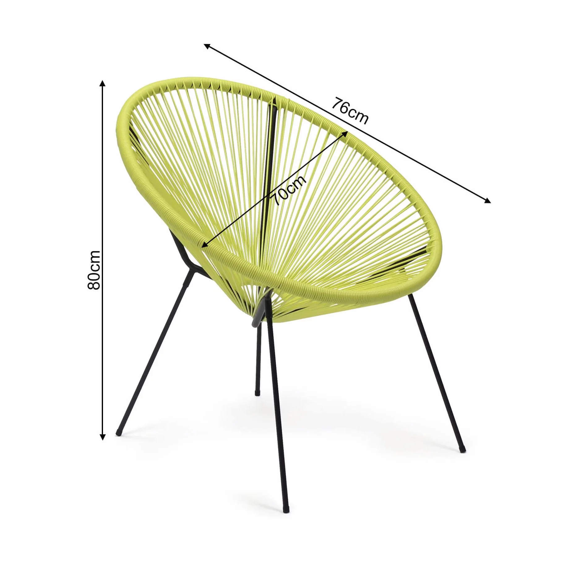 Rebecca Mobili Poltrona da Giardino, Sedia con Seduta Ovale, Giallo Nero, Acciaio PE, Design Rétro, Effetto Rattan, per Esterno Interno - Misure HxLxP: 80 x 70 x 76 cm - Art. RE7159