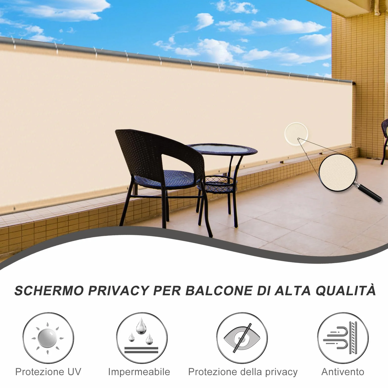 LOVE STORY Frangivista Balcone 90x600cm Copri Ringhiera Balcone Impermeabile Privacy Protezione UV Recinzione PES Esterno Giardino Terrazze Patio,Cachi