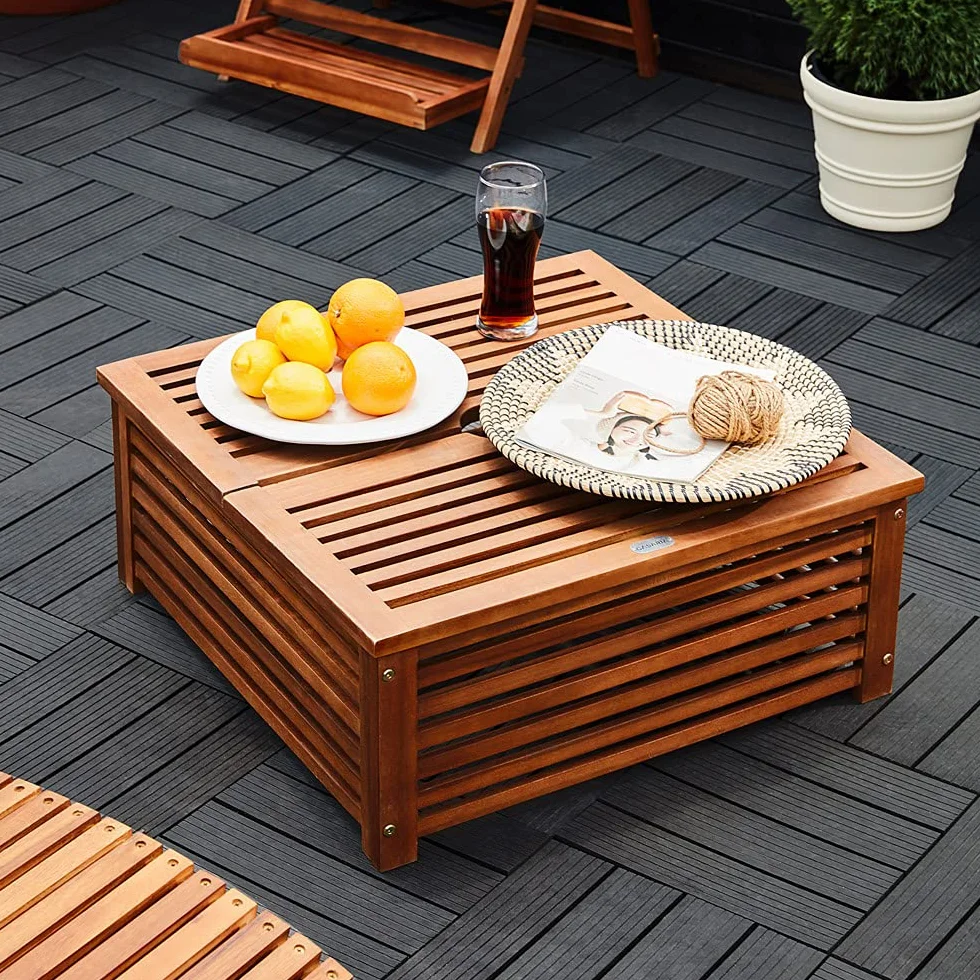 Deuba Tavolino Copribase per Ombrellone 62x62x25cm Copertura per Supporto Parasole Legno di Acacia