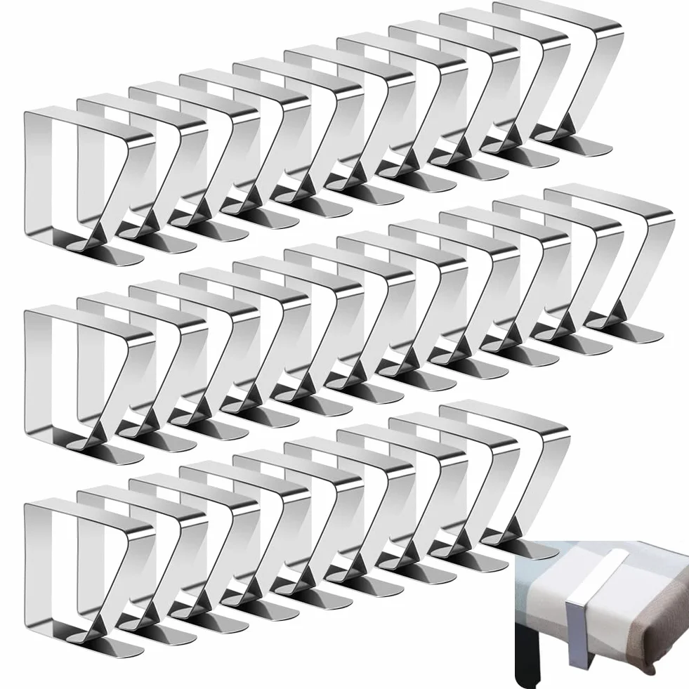 Gohytal Ferma Tovaglia da Tavola, 30 Pezzi Fermatovaglia in Acciaio Inox Ferma Tavoli Spessi per Morsetto per Casa Outdoor Picnic Feste e Matrimoni Ristorante Giardino (Argento)