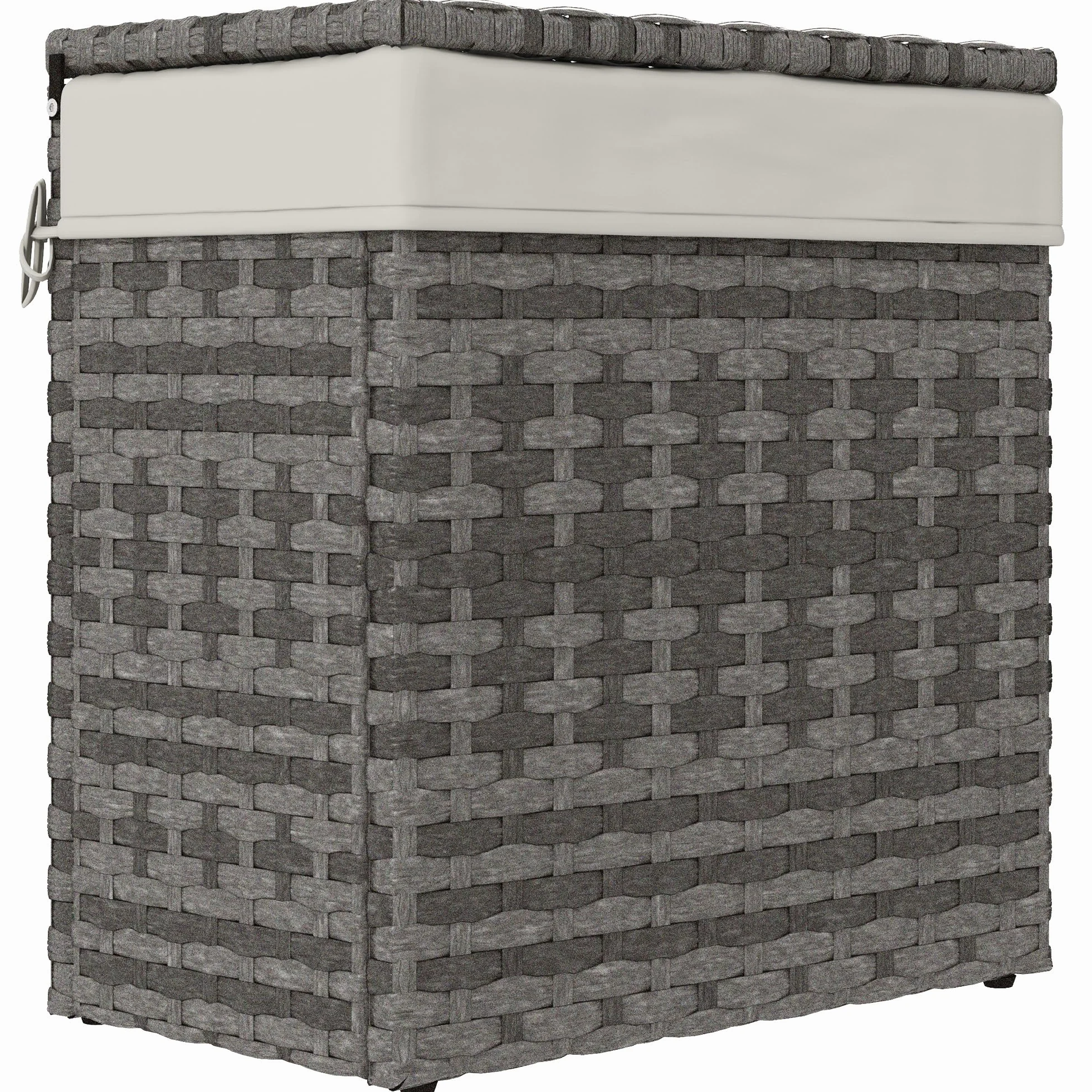 Outsunny Baule da Giardino in Rattan PE, Cassapanca da Esterno con Piedini Antiscivolo e Rivestimento Interno in Tessuto Impermeabile, 57x34x62cm, Grigio e Beige