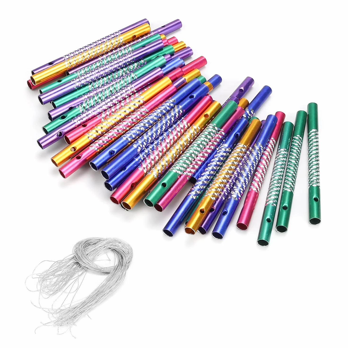 Scacciapensieri da Esterno, DIYCUT 50 Pezzi Colore Campanelli Eolici in Metallo, Set di Campanelli Eolici con 20 Fili D'argento, Campanelli Eolici fai da te per Decorazioni Delle Feste