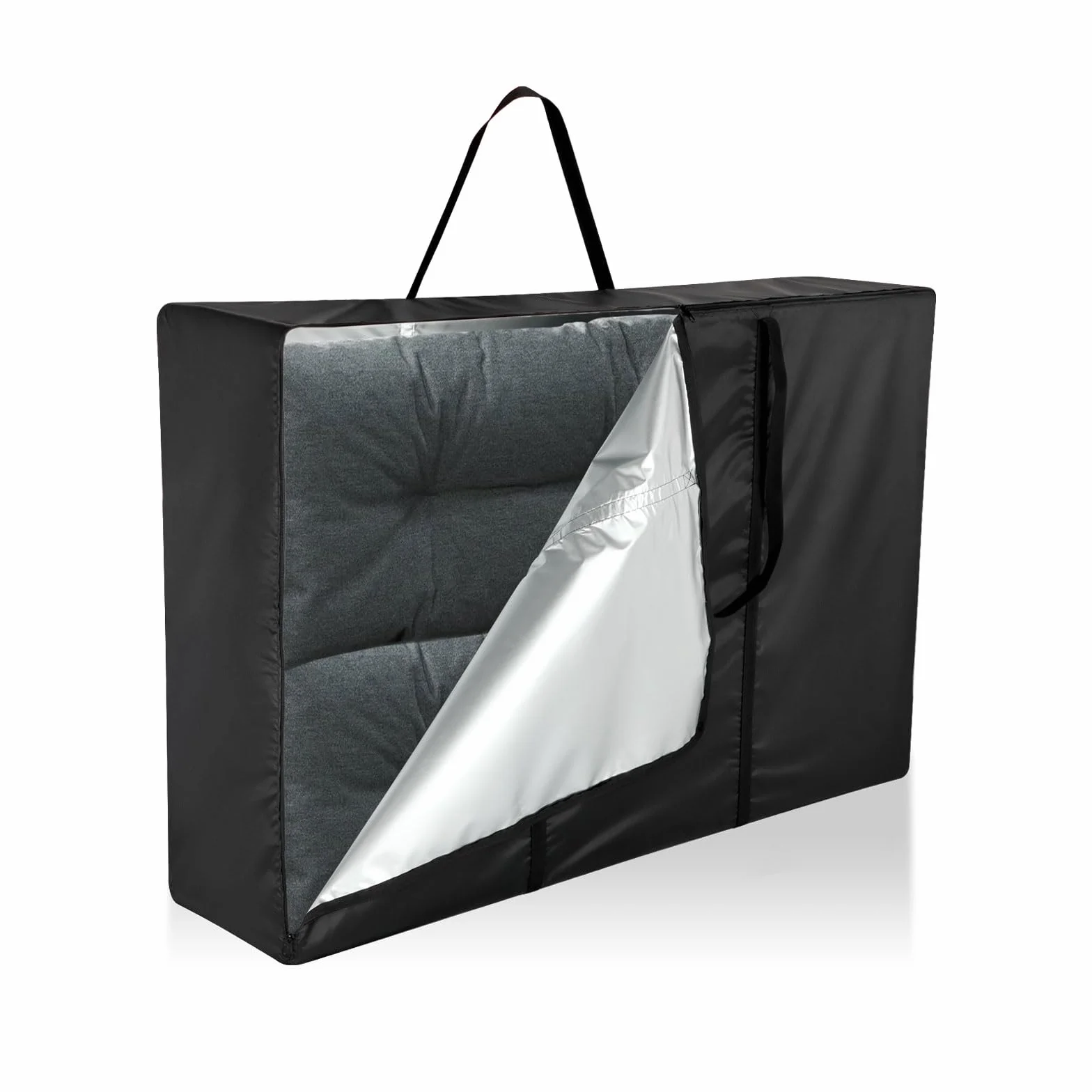 Borsa portaoggetti da giardino, impermeabile 420D, per cuscini da giardino, con chiusura lampo e maniglie, grande borsa nera (120 x 30 x 80 cm)