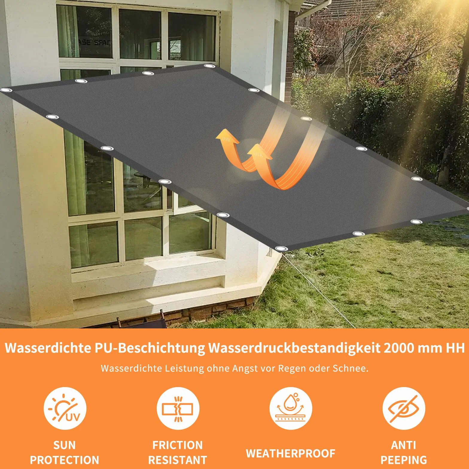 Vela Ombreggiante Impermeabile,Tenda a Vela Impermeabile 2x3m,Vela de Sombra,Tenda a Vela Rettangolare,Tenda a Vela Parasole,Tenda Parasole Rettangolare,per Esterni,Cortile,Giardino