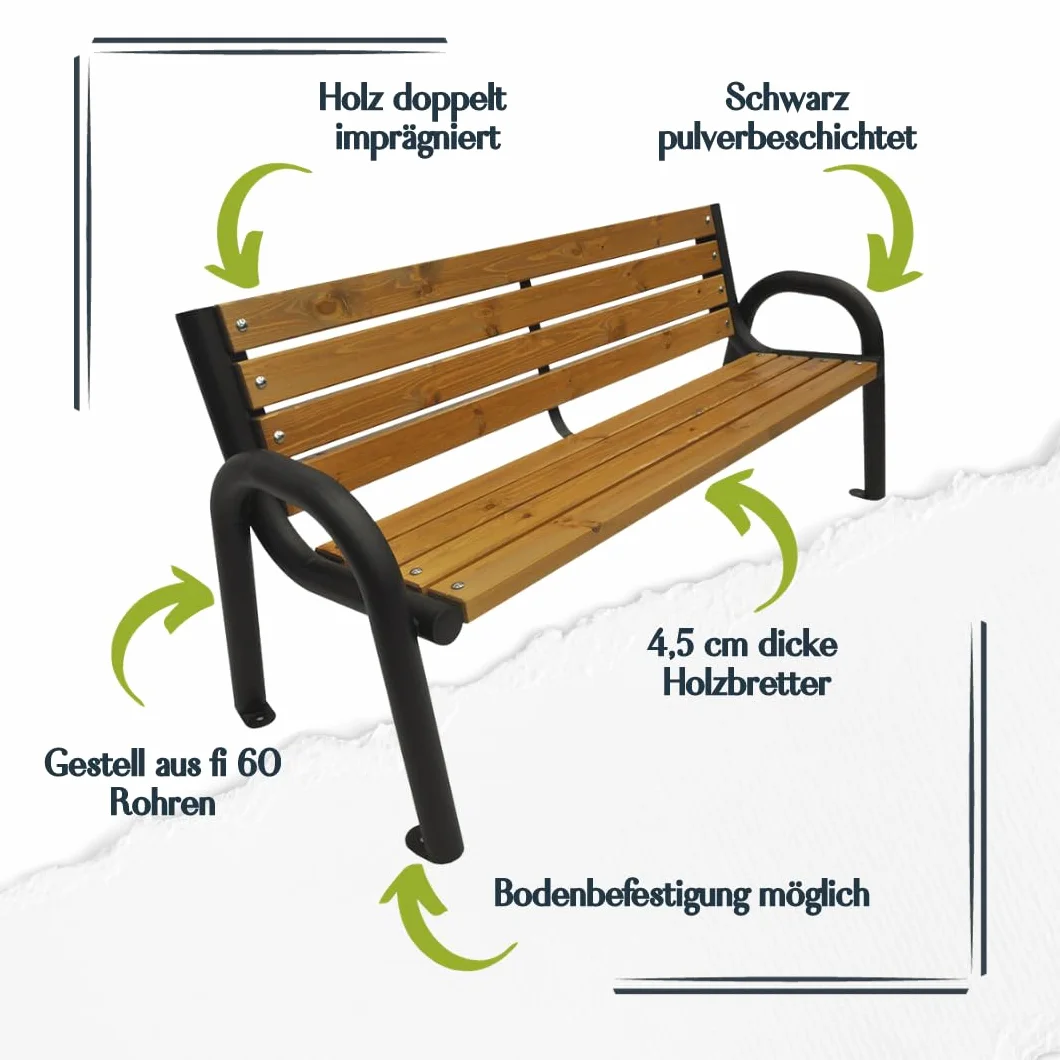 Panchina da Esterno - Panchina da Giardino e da Parco - Panca da Esterno Resistente alle Intemperie - Panchine da Esterno (Primario Noce, 200cm - Lunghezza Totale della Panca)