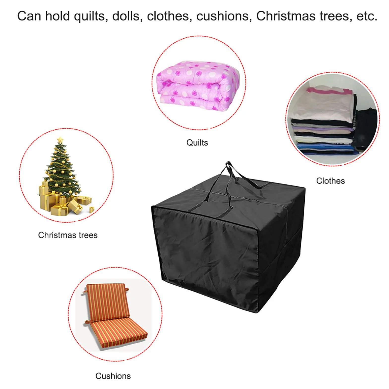Kaxenig Custodia Impermeabile per Cuscini da Esterni, Tessuto Oxford 210D, Resistente all'Acqua, Nero, 81 cm x 81 cm x 61 cm