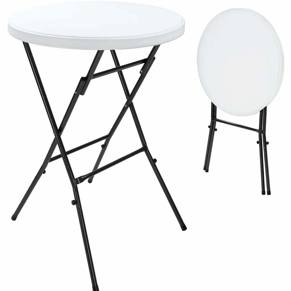 Casaria® Set 2 x Tavolo Pieghevole da Esterno Rotondo Altezza 110 cm in metallo Tavoli da Giardino da Bistrot Bianco Eventi Esterno