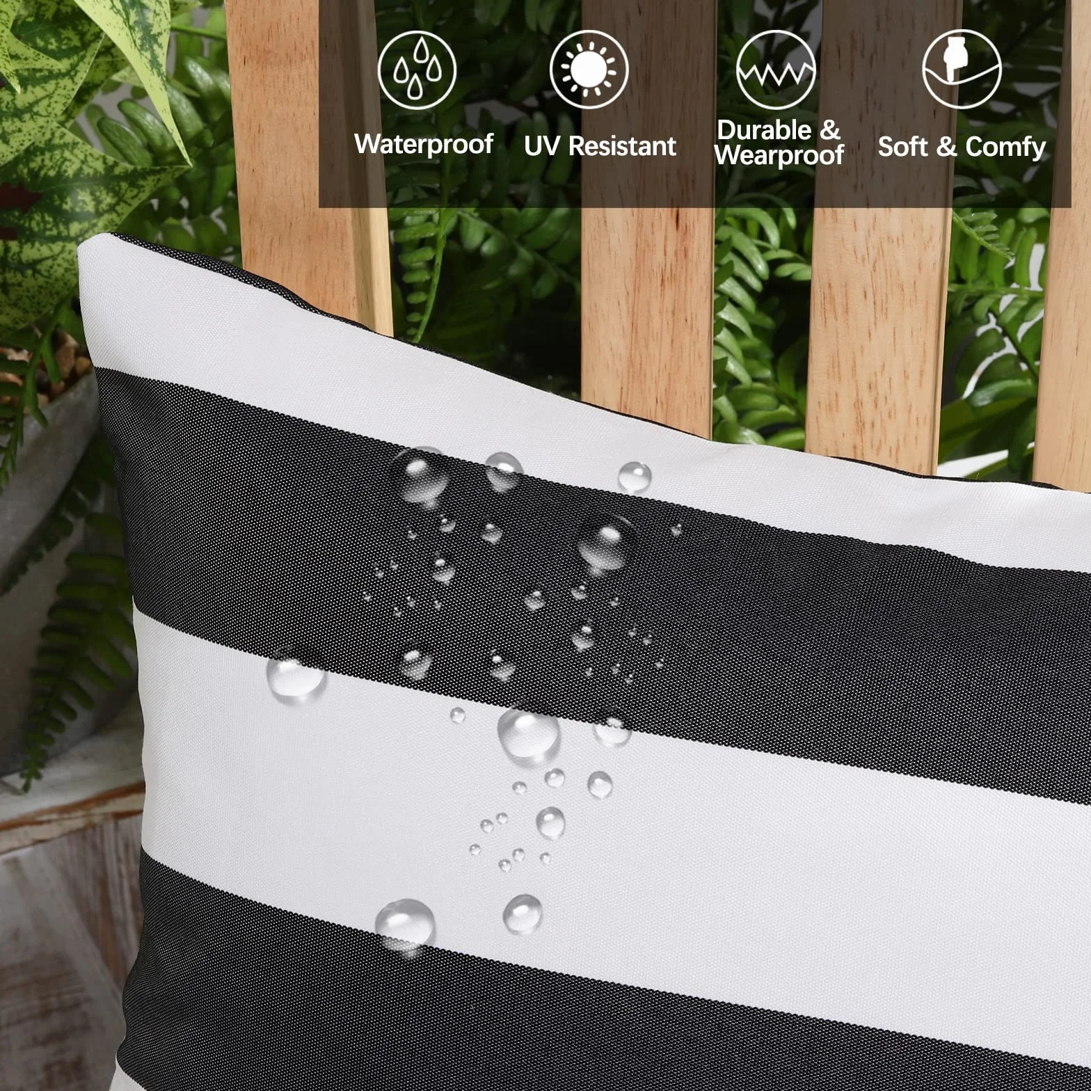 Lewondr Fodere Impermeabili per Cuscini da Esterno, 2 Pezzi Fodera per Cuscino a Righe Rettangolare per Divano da Esterno Veranda Casa di Campagna Giardino Balcone, 30X50cm, Nero Grigio + Bianco