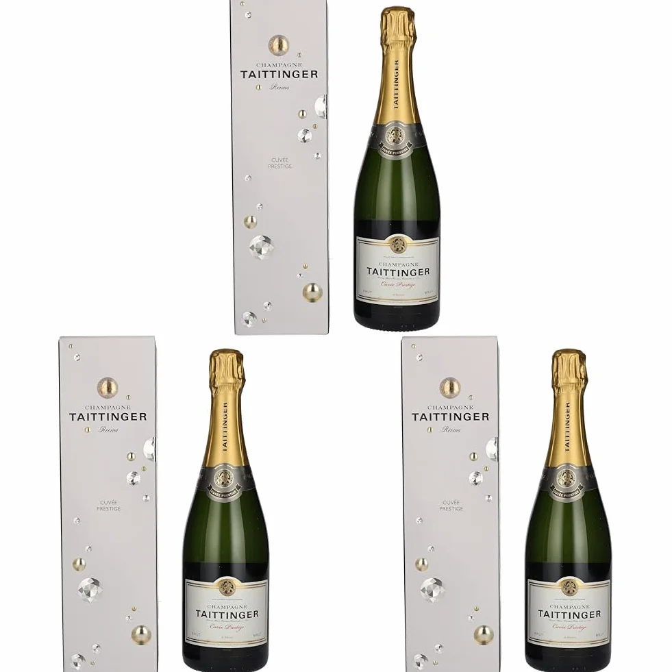 Taittinger Champagne Cuvée Prestige Brut 12,5% Vol. 0,75l in Giftbox (Confezione da 3)