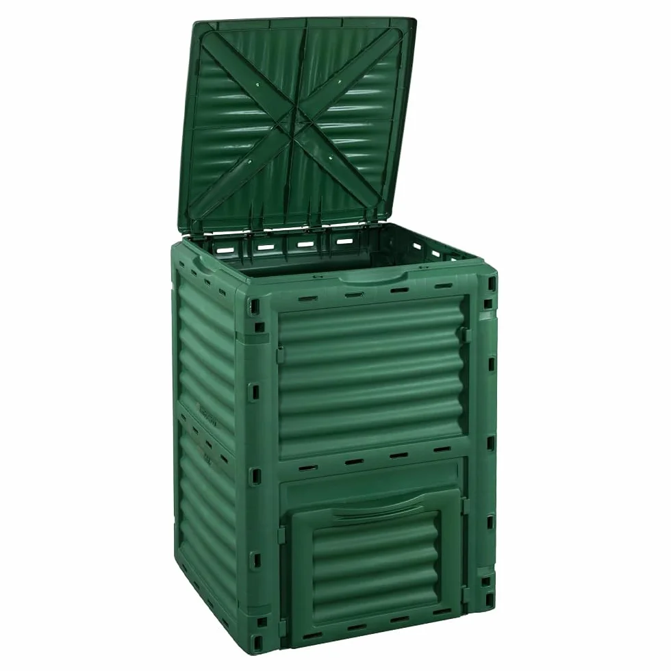 Paluplus Compostiera da Giardino 300 Litri Plastica Verde 61x61x83 cm Resistente Intemperie Coperchio Ribaltabile