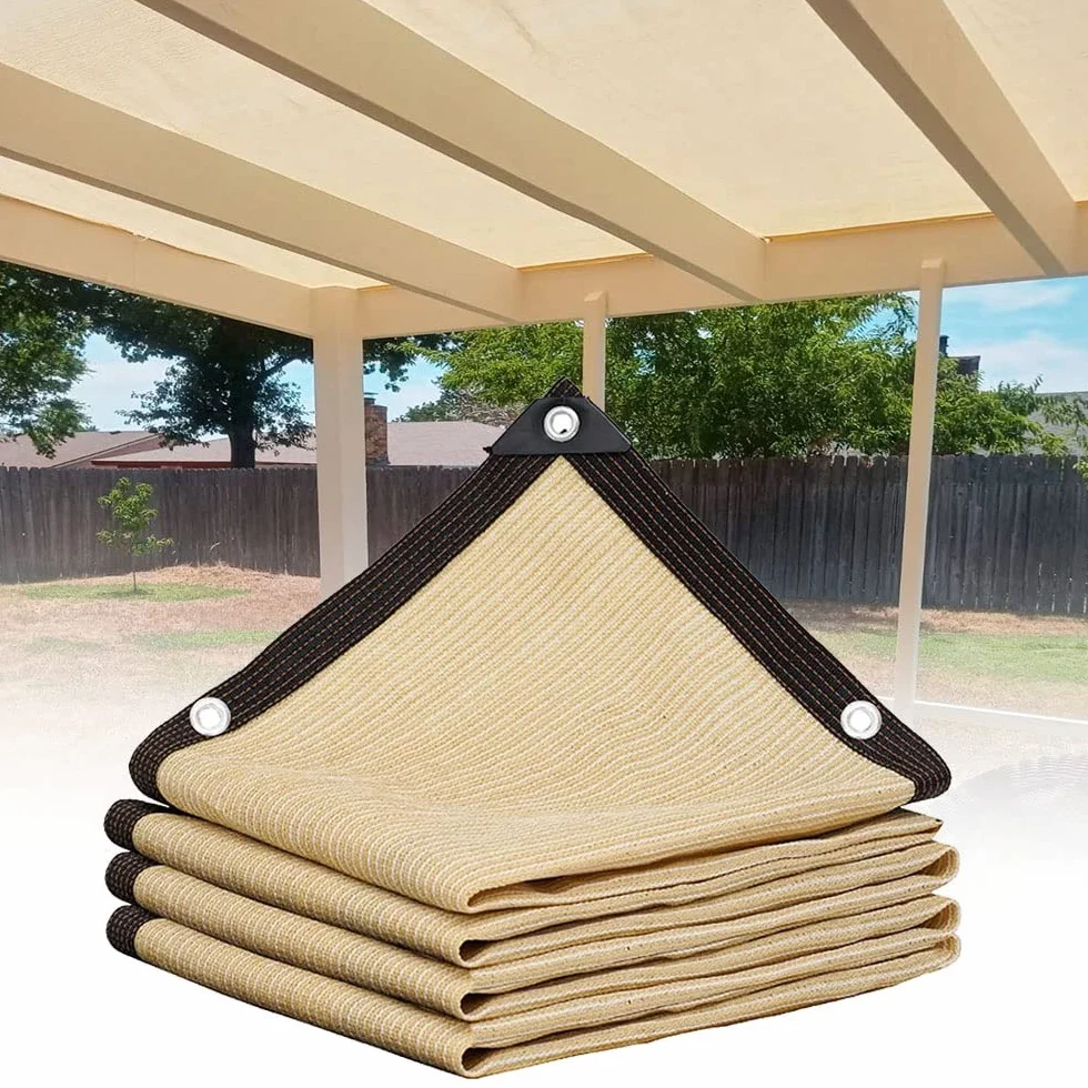 Beige 90% Rete Telo Ombra, 2x2m 3x4m 4x6m 5x5m 6x12m 7x8m 9x10m Panno Ombreggiante Resistente Ai Raggi UV Vela Ombreggiante, Tenda Da Sole Privacy Con Occhielli (Size : 2x3m(6.6x10ft))