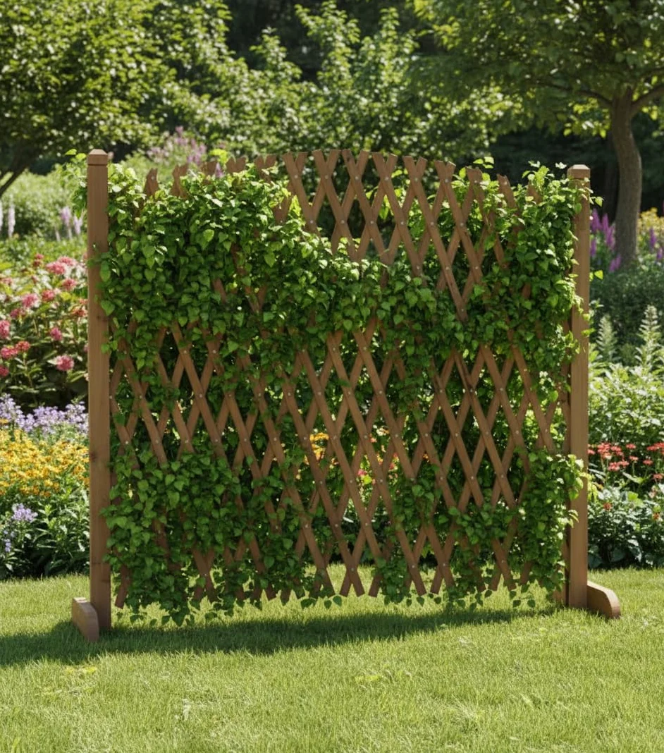Bricozone Grigliato Estensibile In Legno Naturale Autoportante Per Esterni Bricozone Pannello Decorativo Divisorio Da Giardino Con Supporto Per Rampicanti Altezza 150 Cm Regolabile Da 34 A 120 Cm