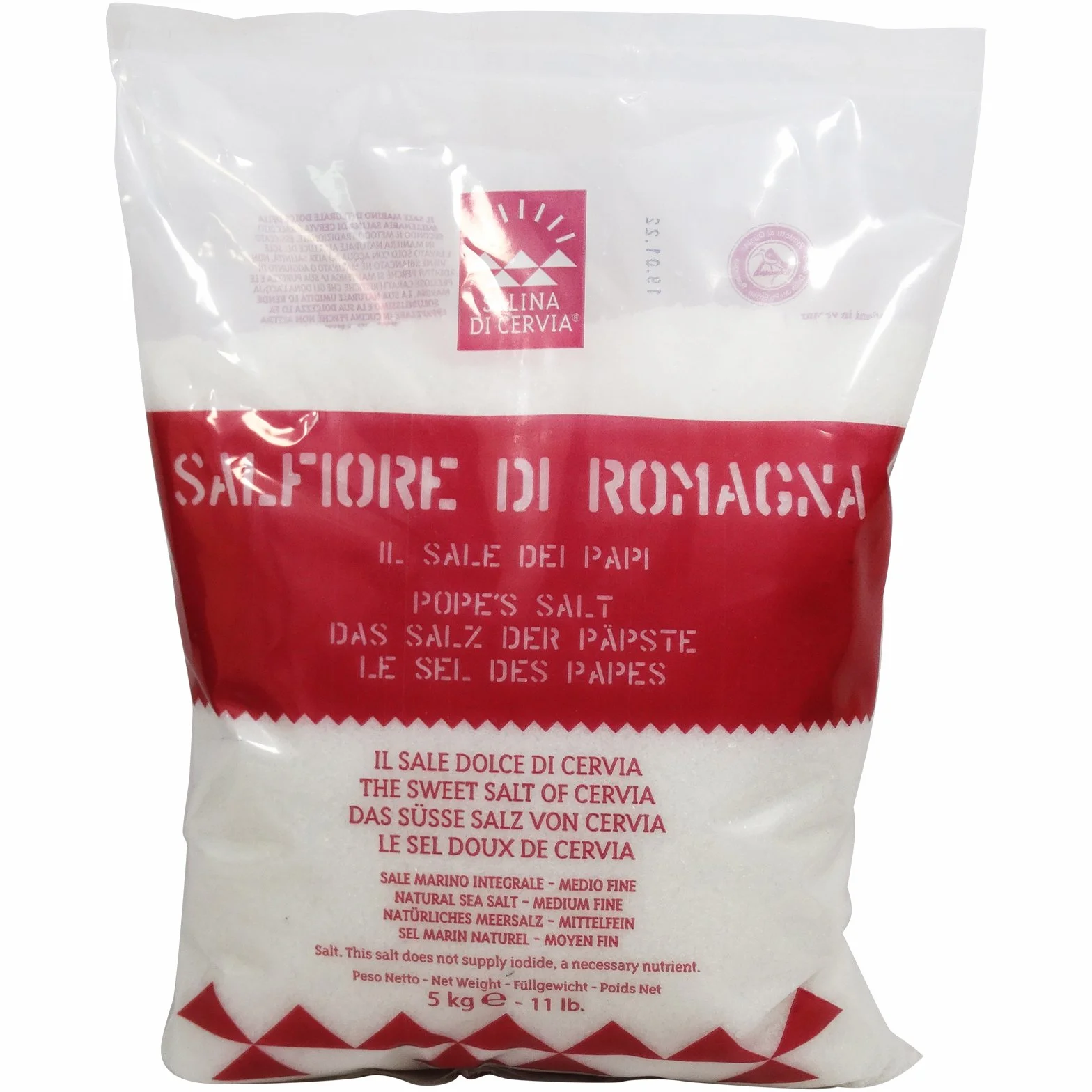 Sale Dolce di Cervia in Grani - Fine - Integrale, Non Raffinato, Essiccato Naturalmente, Non Sbiancato - 5 KG