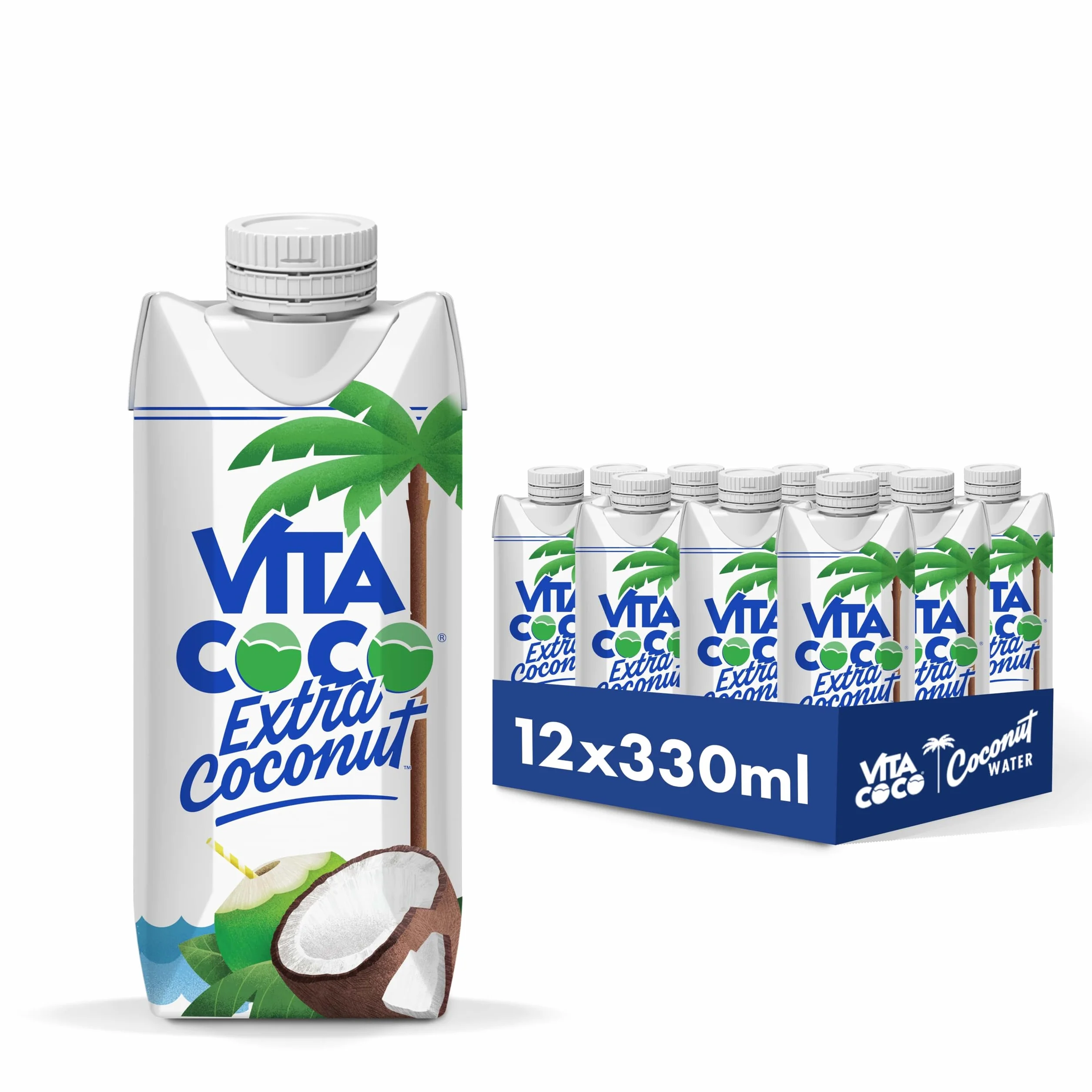 Vita Coco Acqua Di Cocco Extra 12x330 ml, Senza Glutine, Ricca Di Vitamina C E Potassio, Gusto Cocco