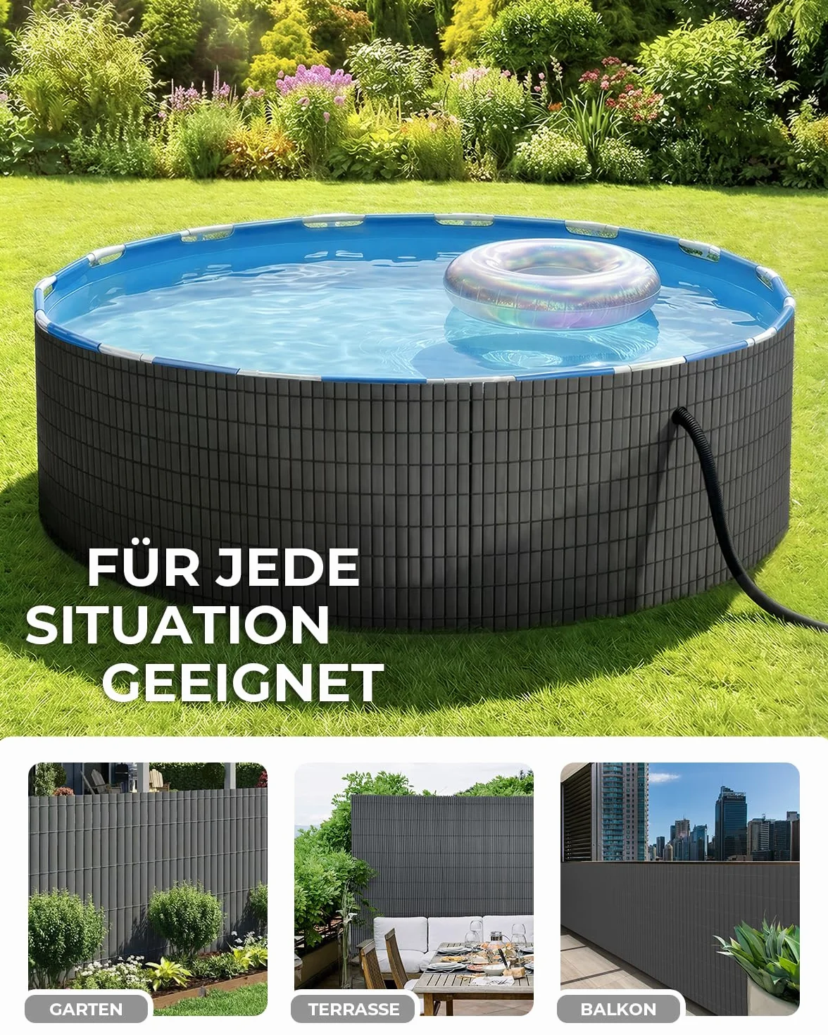 paramondo Canniccio PVC Recinzione Frangivista Triplo Rinforzo Paravista, Resistente ai Raggi UV Resistente, Impermeabile, Protettivo Frangivento per Giardino, Balcone & Terrazza, 150 x 300 cm, Grigio