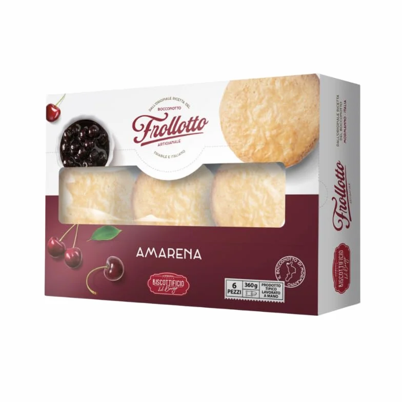 Biscottificio del Borgo Frollotto - Dolce Antica Merenda, 4 Count, Gianduia, Crema e Amarena, Cacao e Crema Vaniglia, Mandorla, Crema al Limone (Amarena)