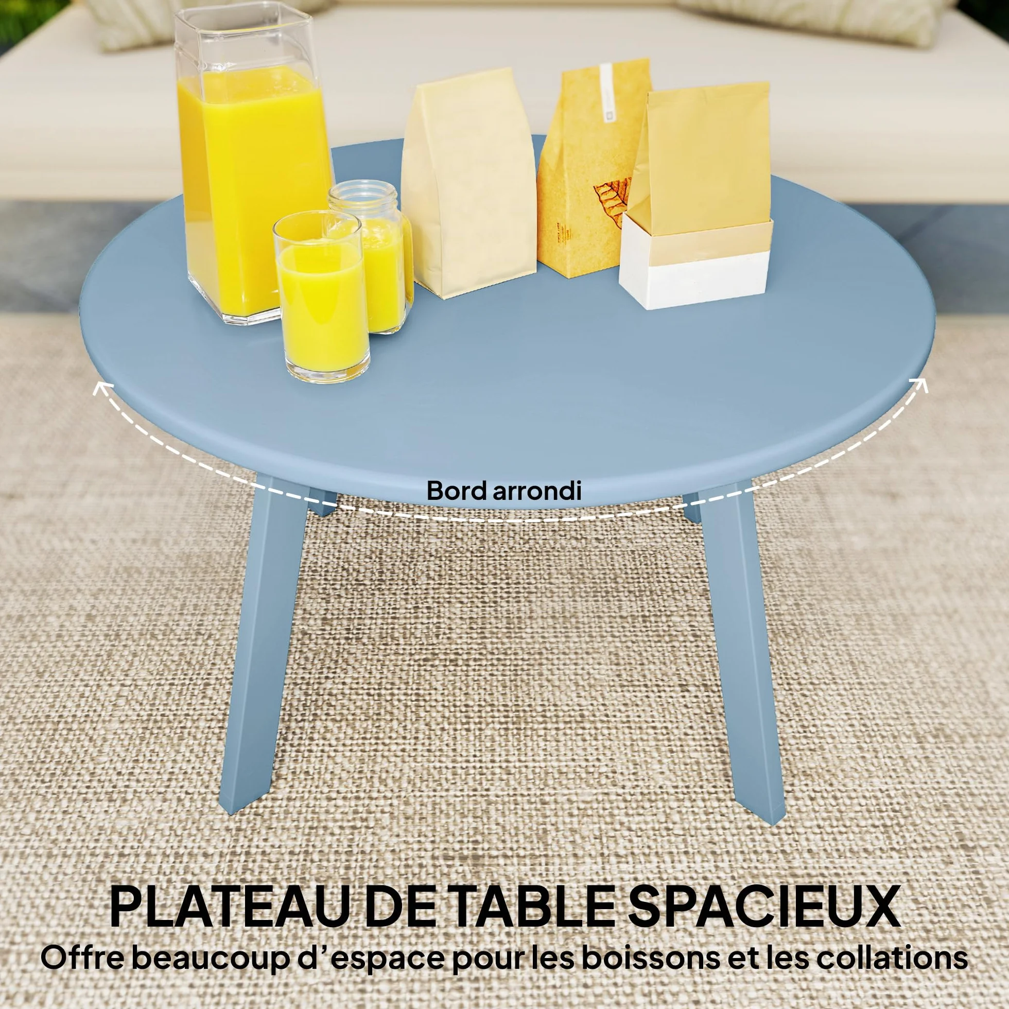 Outsunny Tavolino rotondo con piedini antiscivolo, struttura in metallo, per giardino, balcone, terrazza, soggiorno, Ø 70 x 42 cm, blu