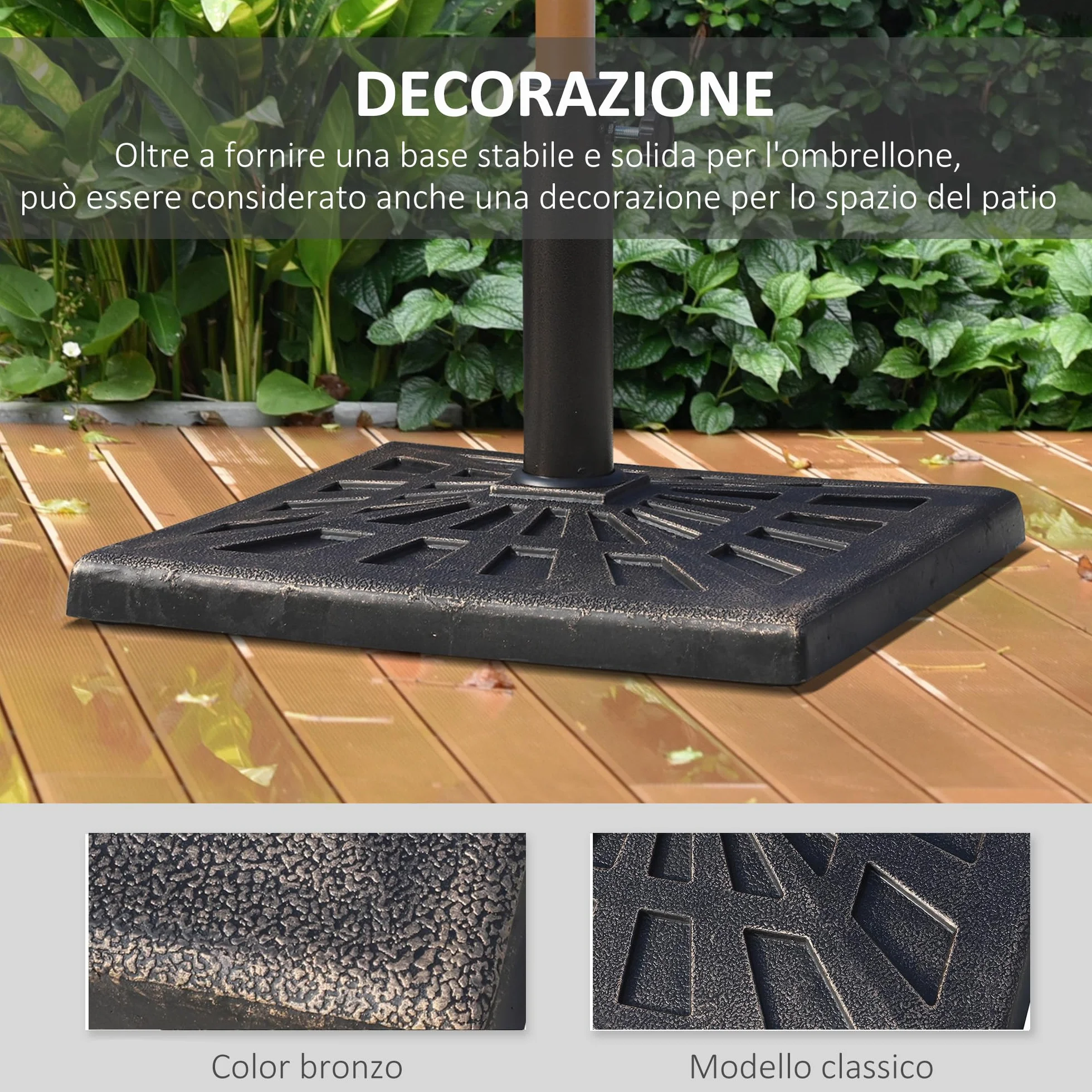 Outsunny Base per Ombrellone Diametro 3,8/4,8cm Peso 15Kg da Giardino Resina 47x47x32cm