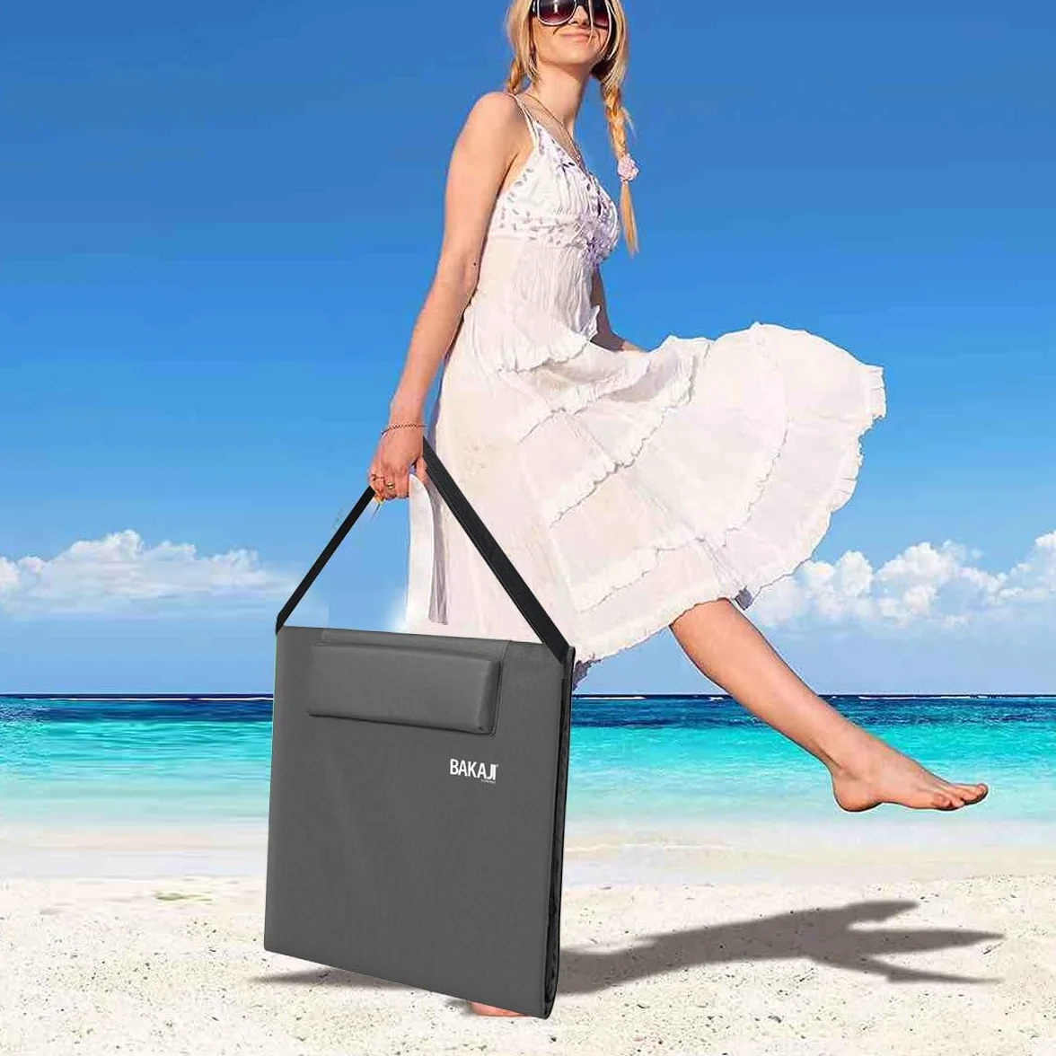BAKAJI Set 2 Lettini da Spiaggia, Stuoia Materassino Telo Mare Pieghevole Impermeabile e Regolabile fino a 5 Posizioni, Chiusura con Borsa di Trasporto, Supporto Seduta Schienale Imbottito (Grigio)