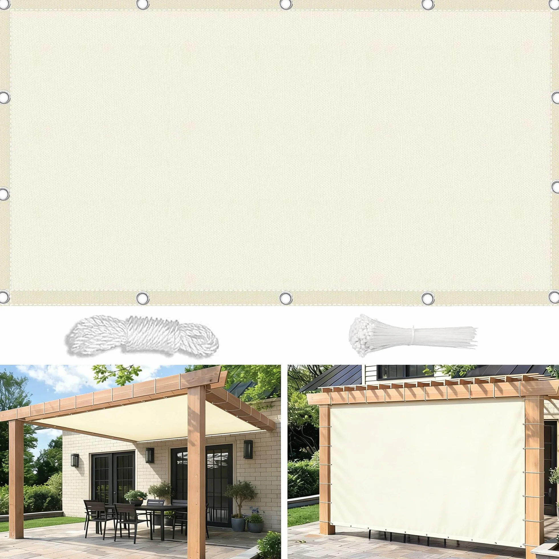 Tenda a Vela Parasole 1.8x2M Vela Ombreggiante Rettangolare Impermeabile Tenda a Vela Giardino Protezione UV Tende da Sole con Corda di Nylon e Occhiellato per Esterno Giardino Crema