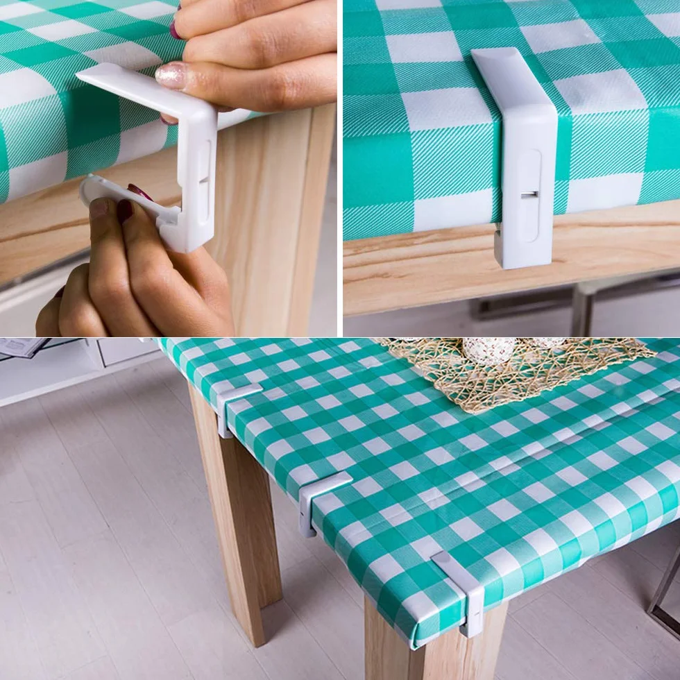 4 mollette per tovaglia, clip in plastica bianca, morsetto alto regolabile, spessore tavolo max circa 4,5 cm, fermaglio per tovaglia per giardino, picnic, feste, cucina e ristorante. 5,8 x 5,8 x 1,5